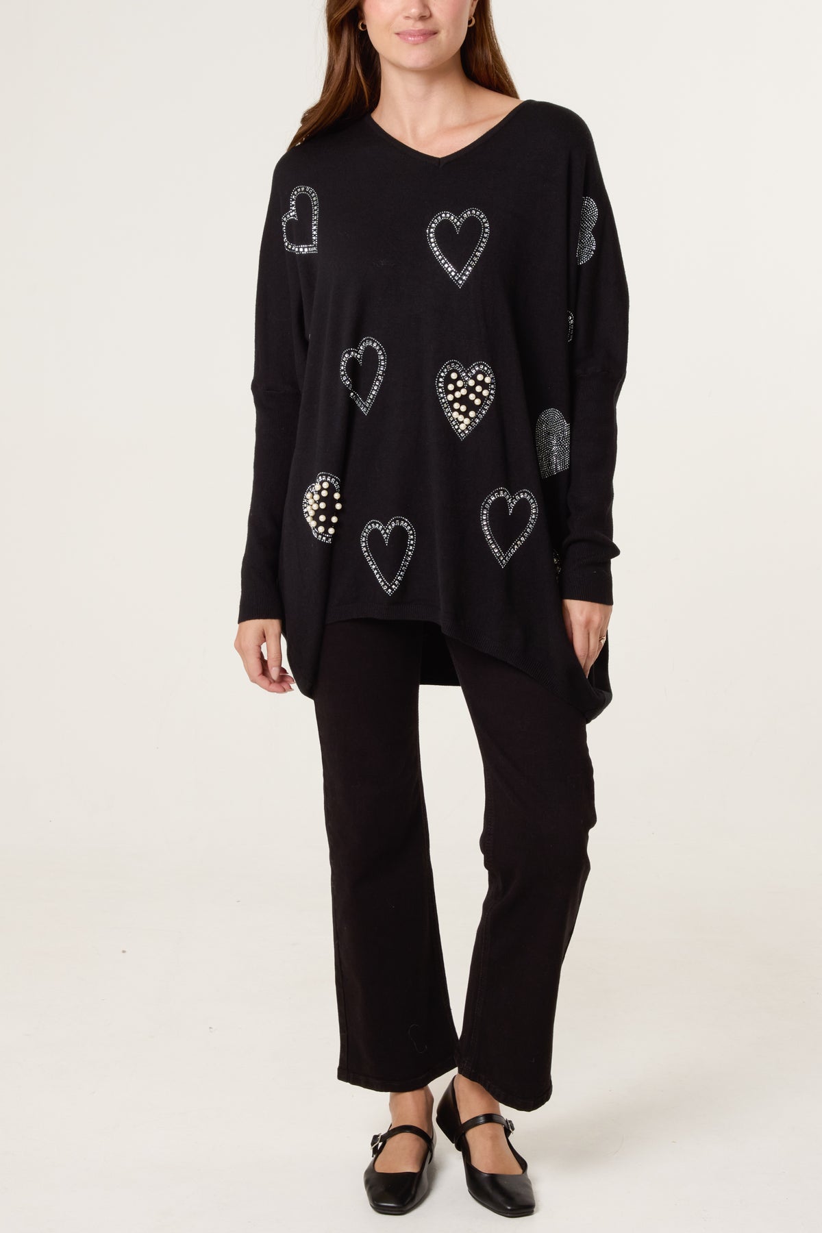 Diamante Heart Batwing Jumper