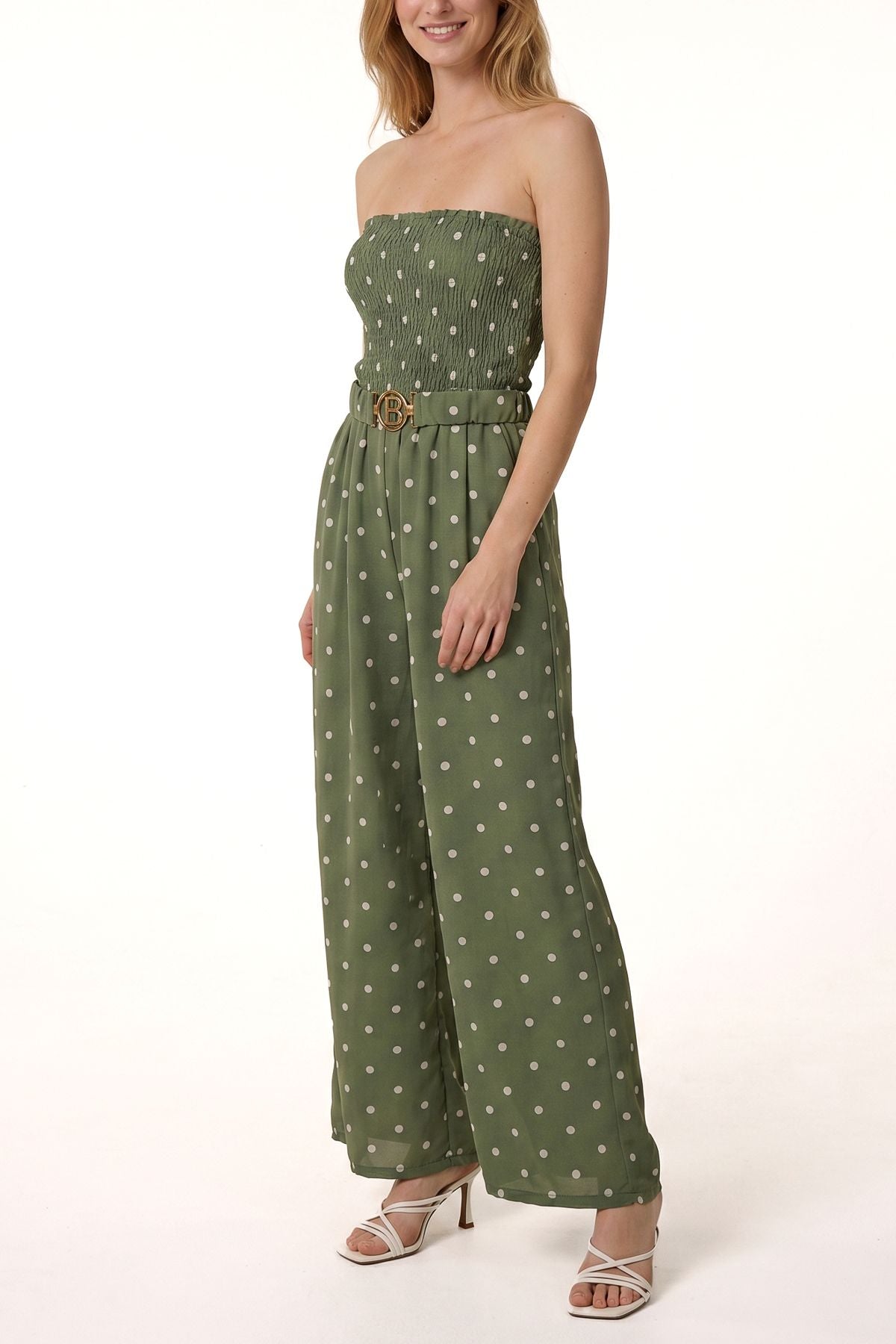 Bandeau Belted Polka Dot Jumpsuit