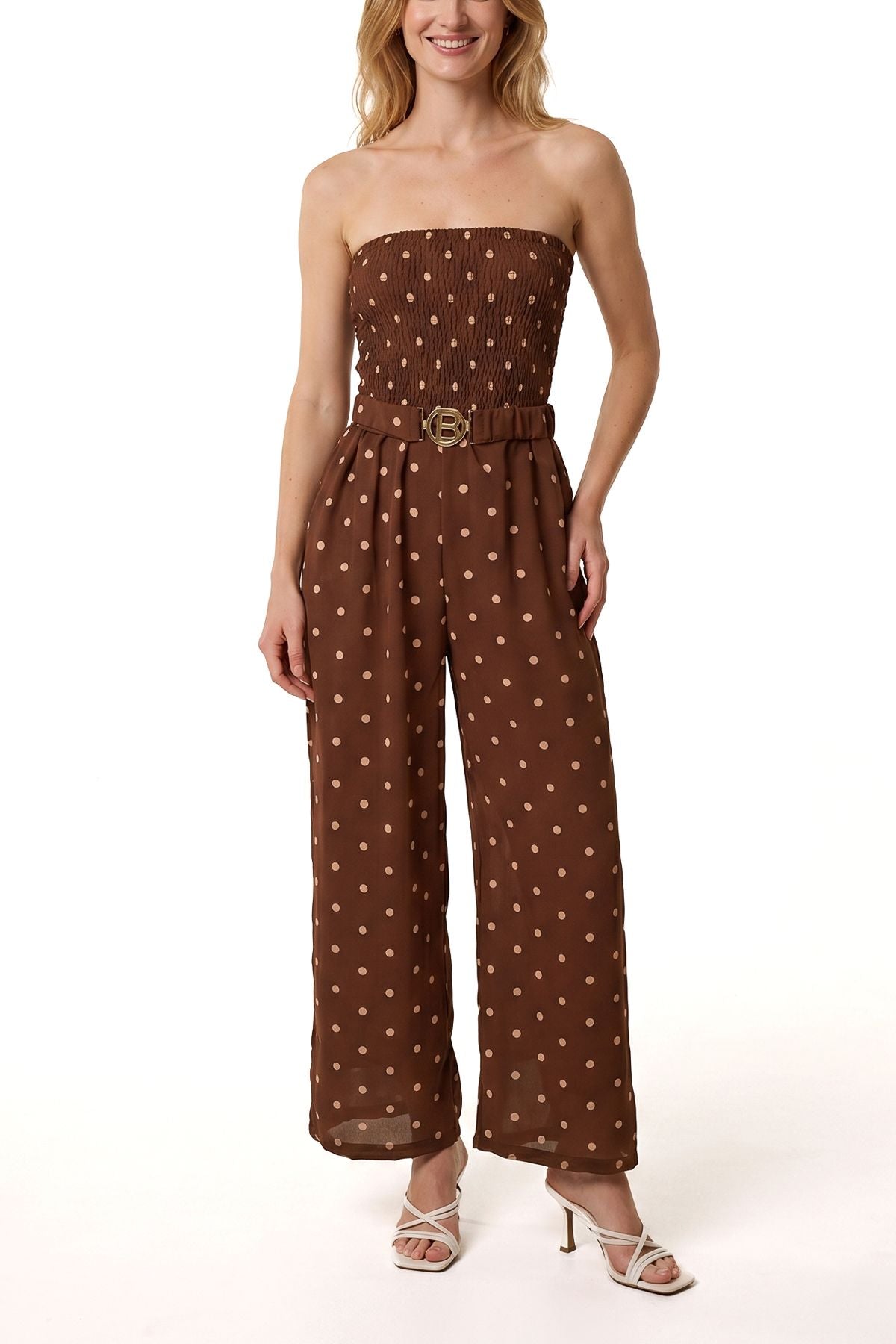 Bandeau Belted Polka Dot Jumpsuit