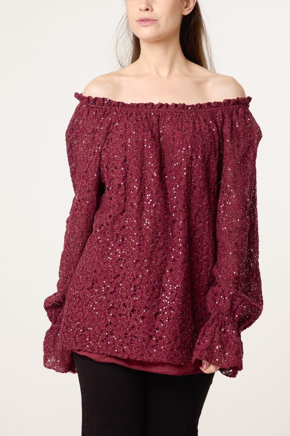 Off The Shoulder Sequin Lace Blouse