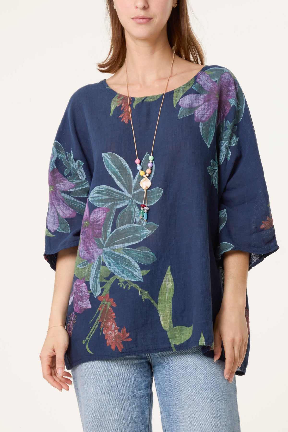 Tropical Floral Print Necklace Top