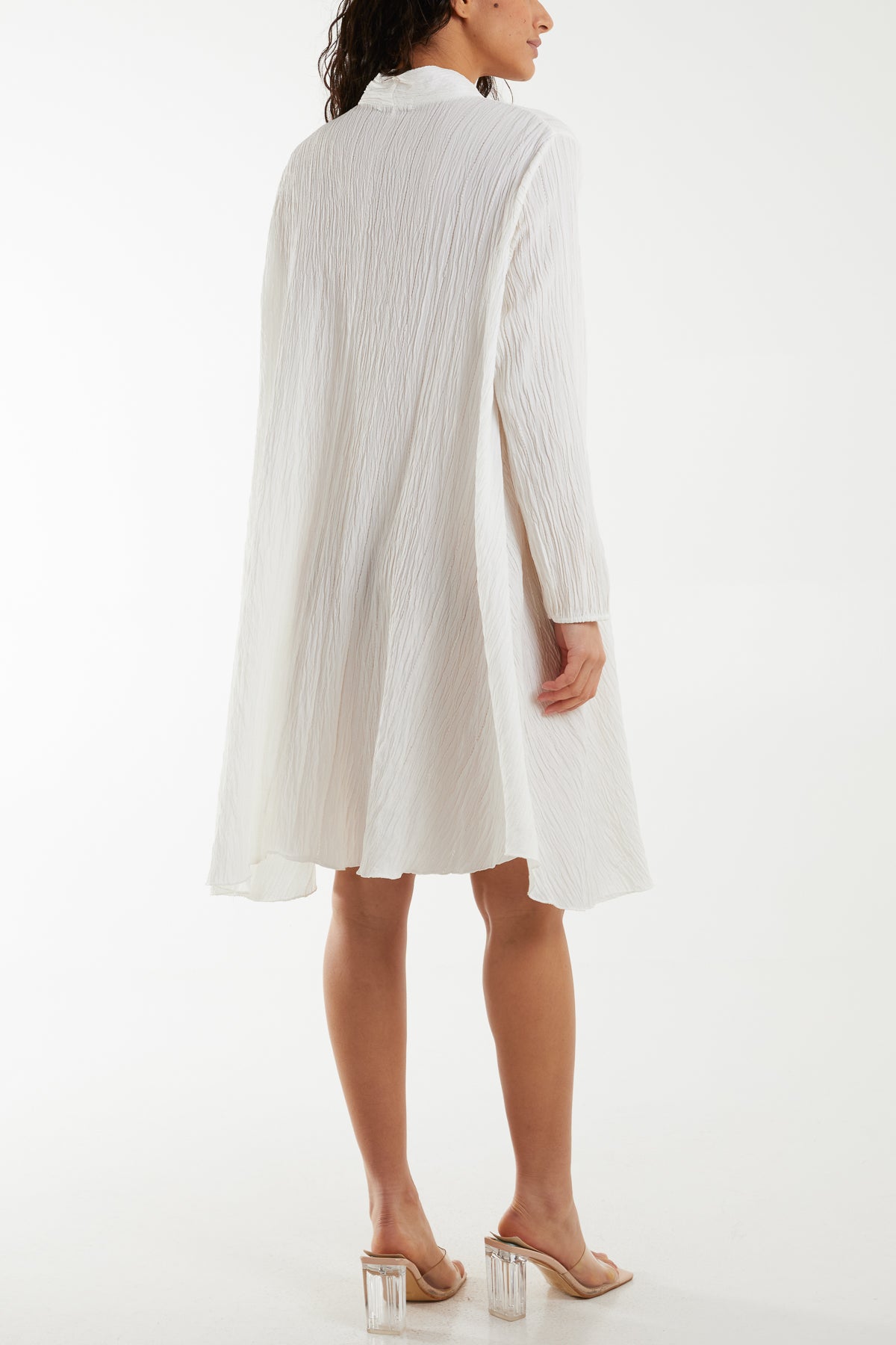 Pussy Bow Crinkle Fabric Midi Dress
