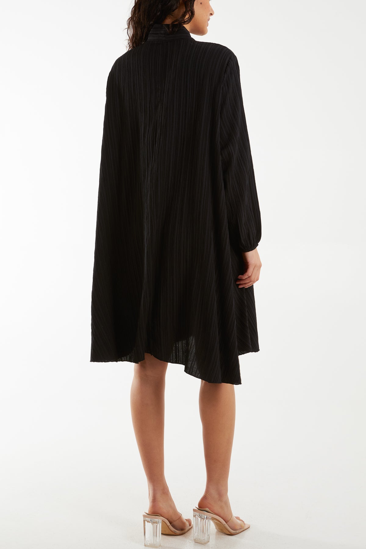 Pussy Bow Crinkle Fabric Midi Dress