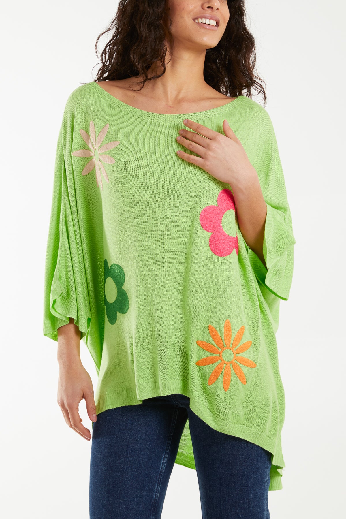 Boat Neck Floral High Low Knit Top