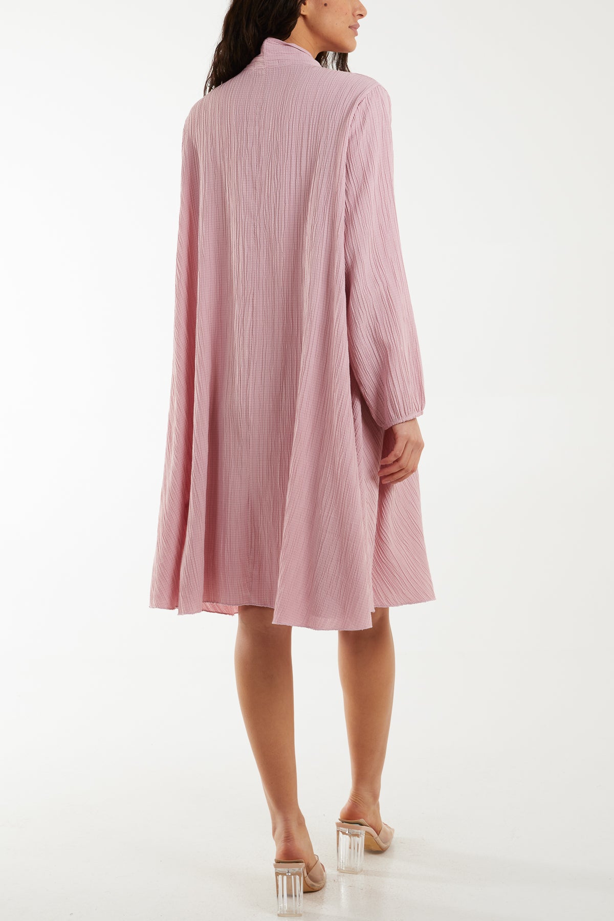 Pussy Bow Crinkle Fabric Midi Dress