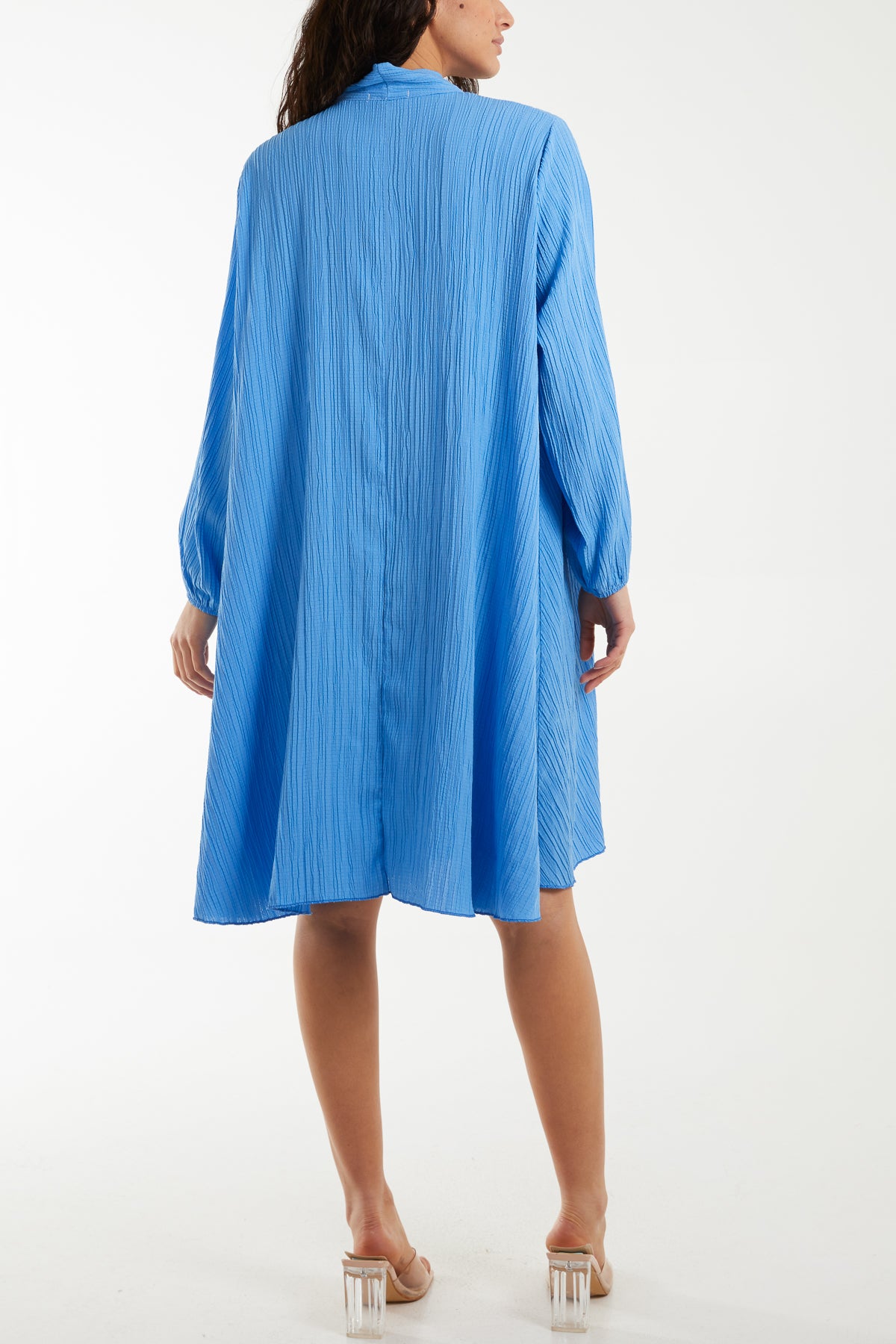 Pussy Bow Crinkle Fabric Midi Dress