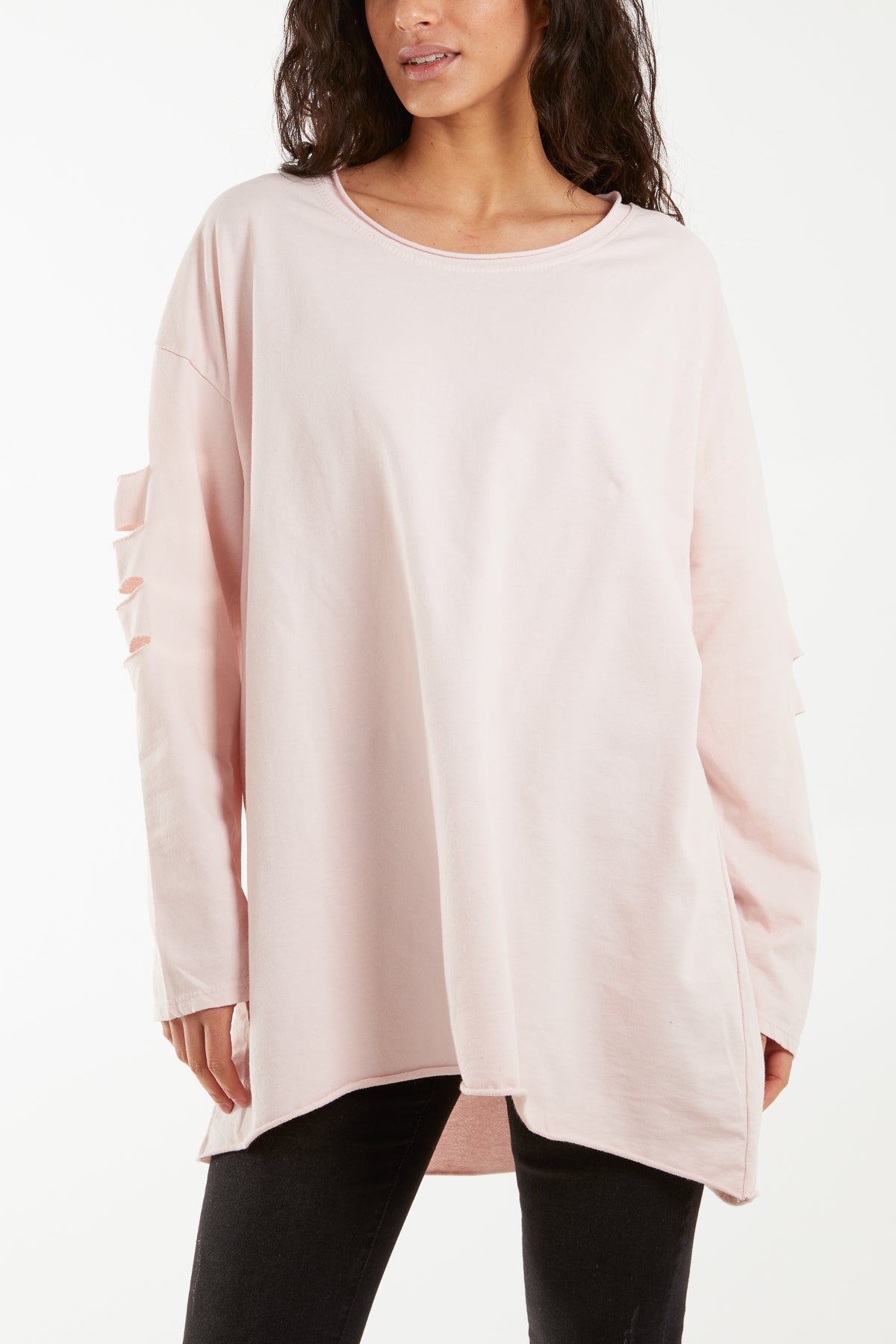 Sleeve & Back Distressed Cut Out long Top