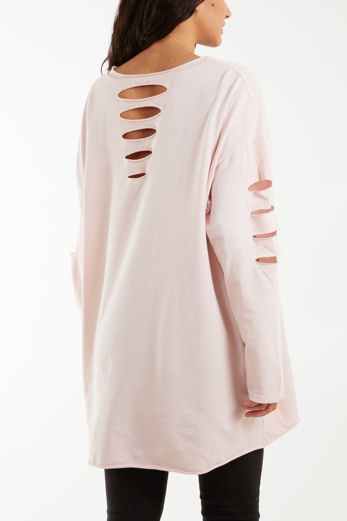 Sleeve & Back Distressed Cut Out long Top