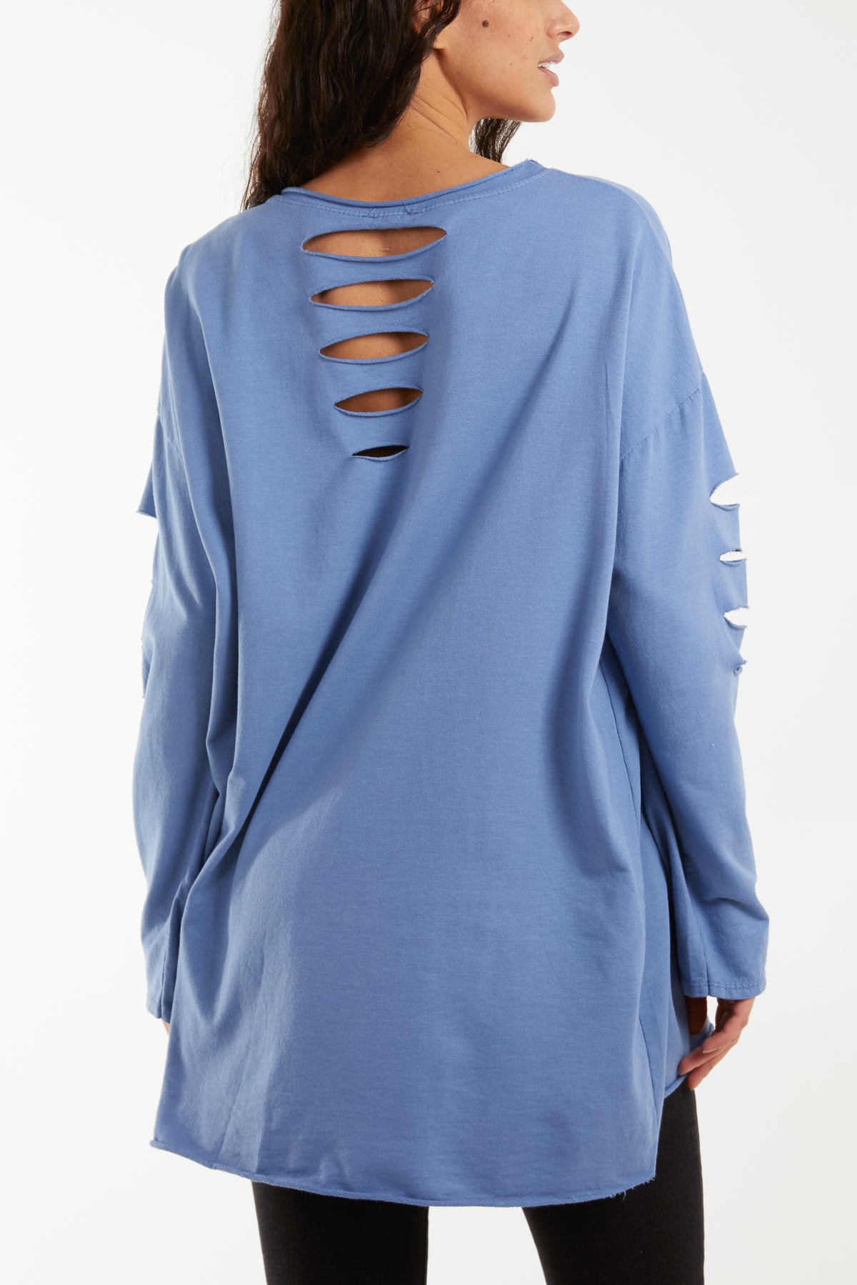Sleeve & Back Distressed Cut Out long Top