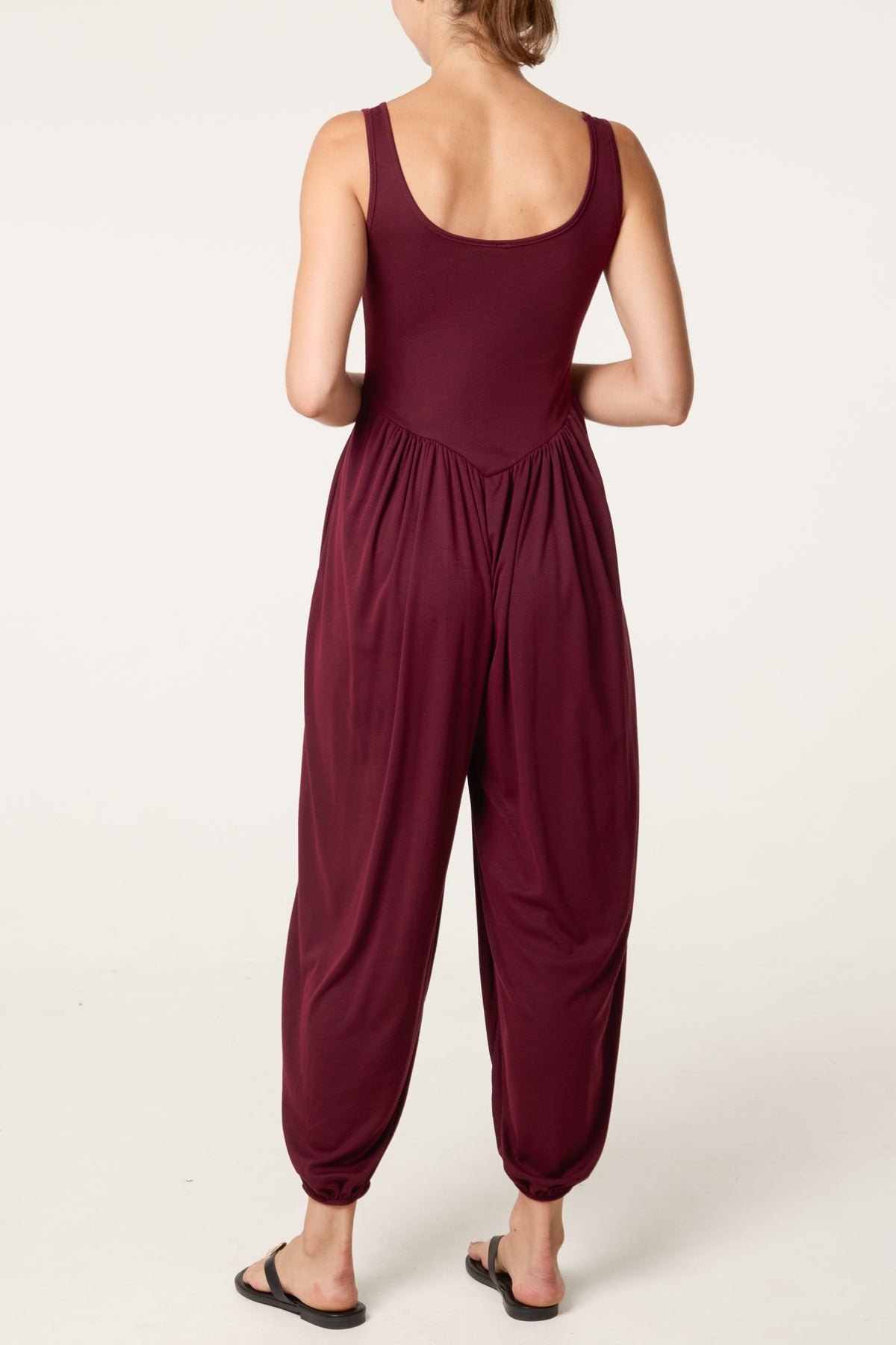 Fine Rib Stretch Harem Jumpsuit