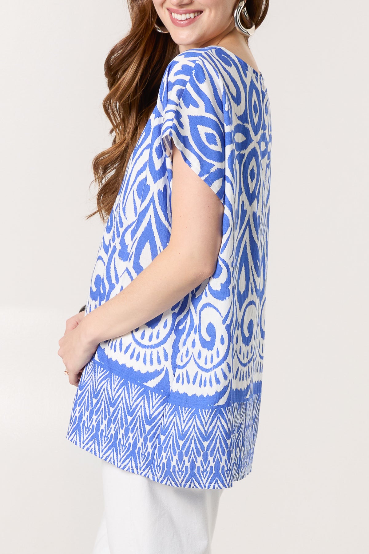 Ikat Print Round Neck Top