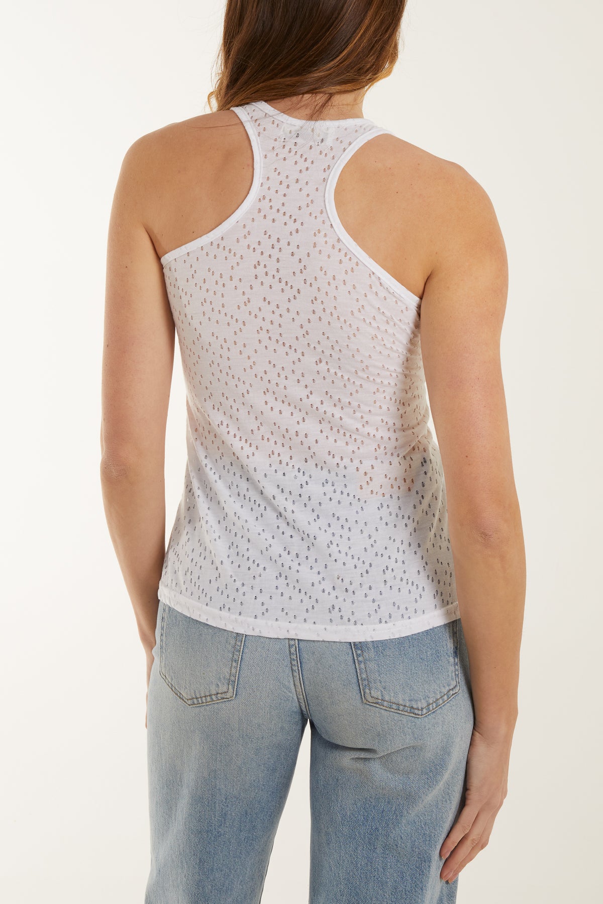 Beads Neck Holey Racer Vest