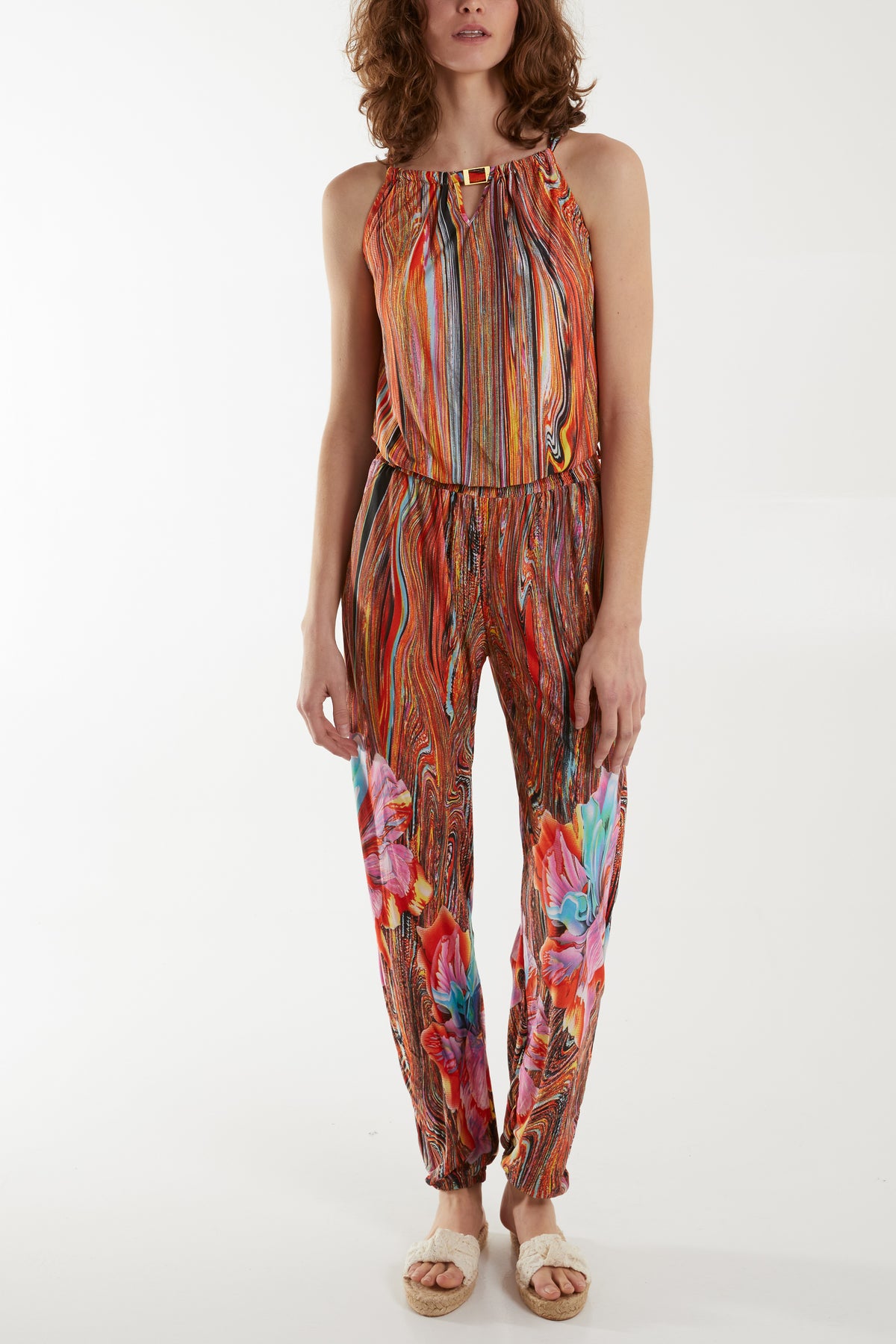 Multi Print Halterneck Jumpsuit