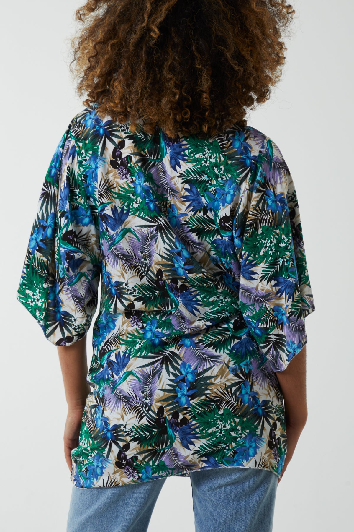 Tropical Leaf Print Zip Top