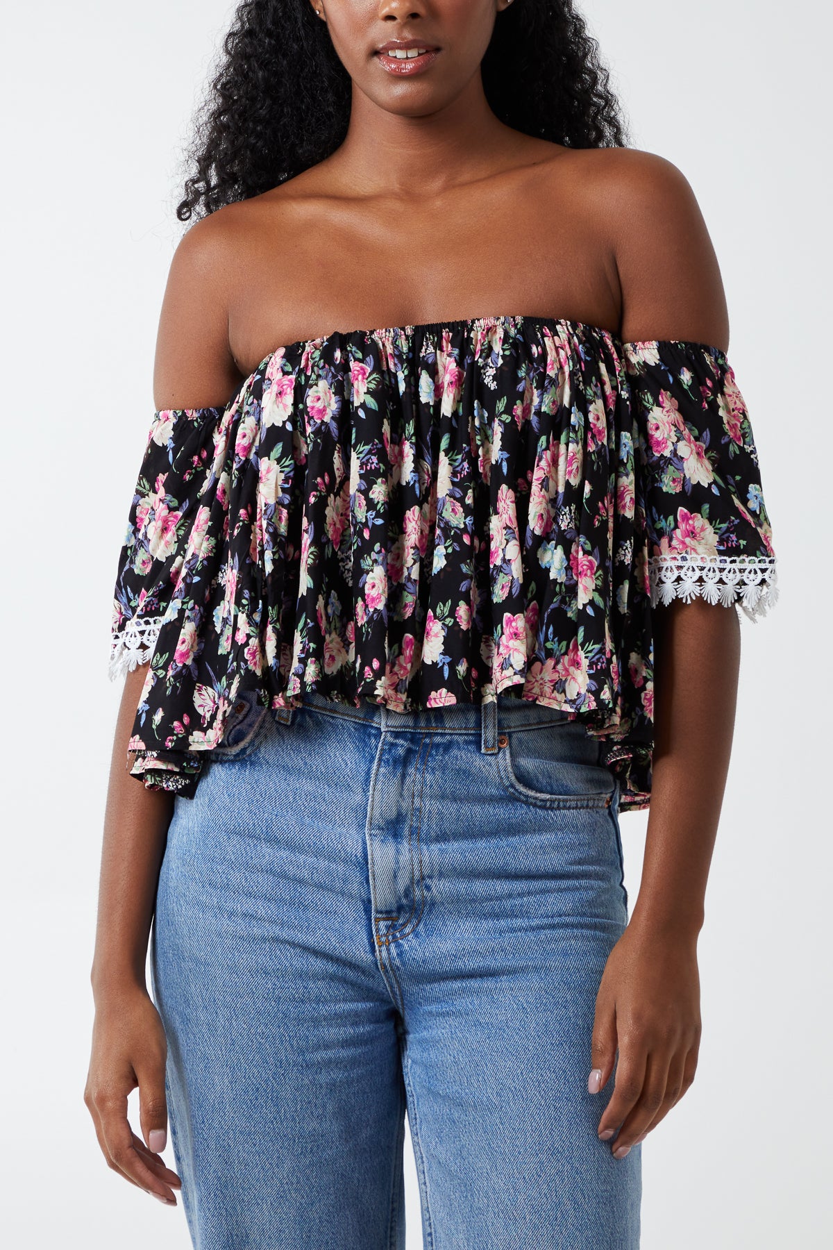 Bardot Ruffle Floral Top