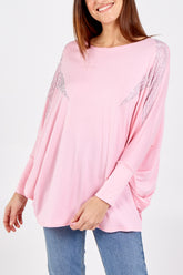 Diamante Star Long Sleeve Batwing Top
