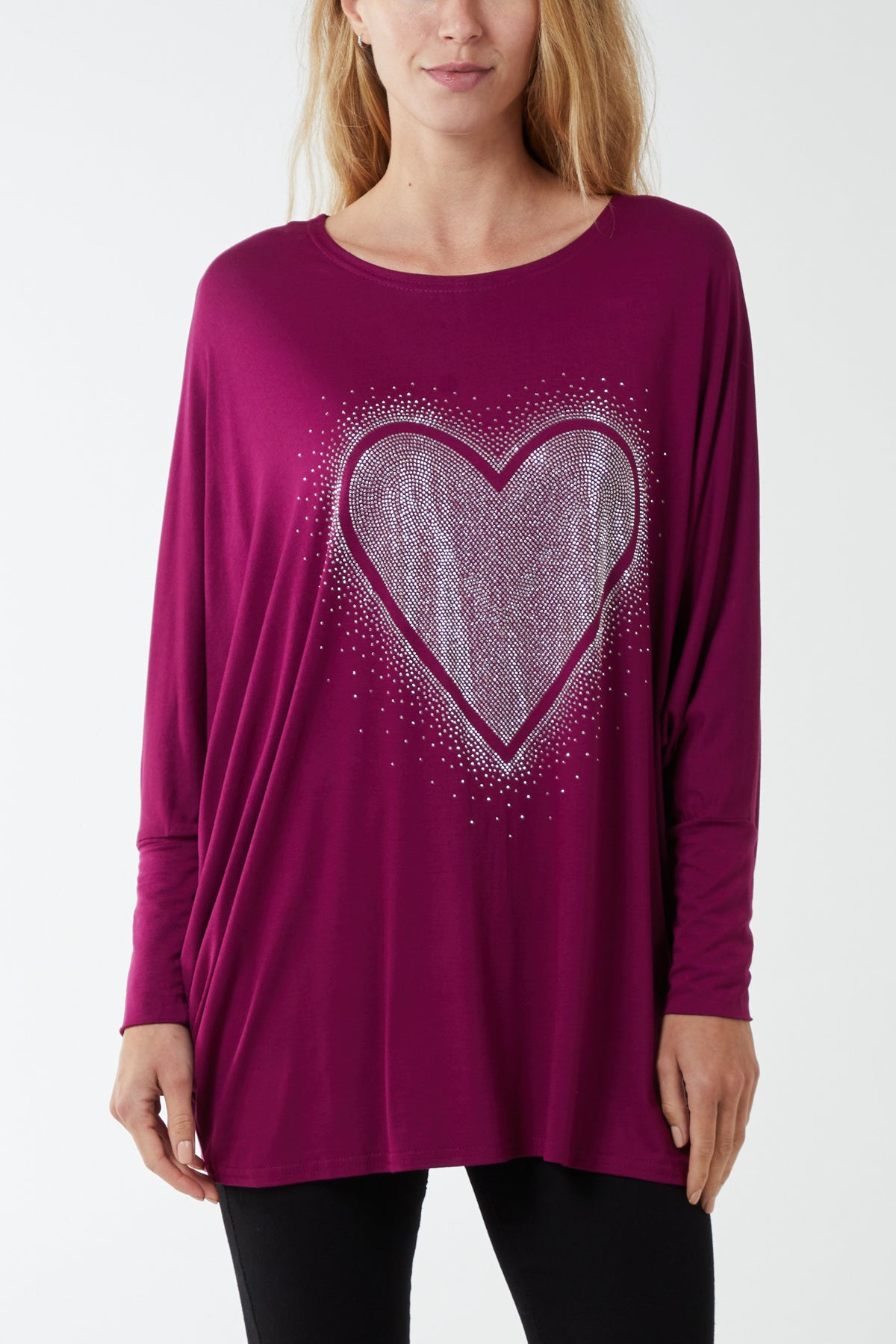 Diamante Heart Batwing Top