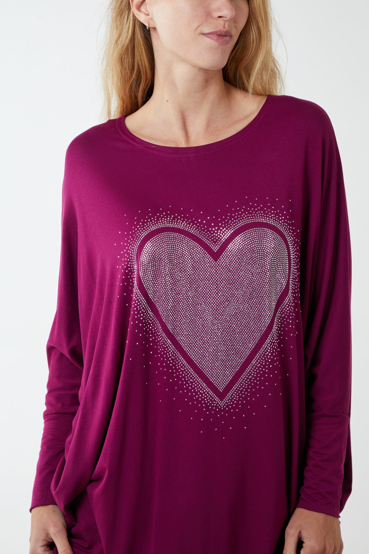 Diamante Heart Batwing Top