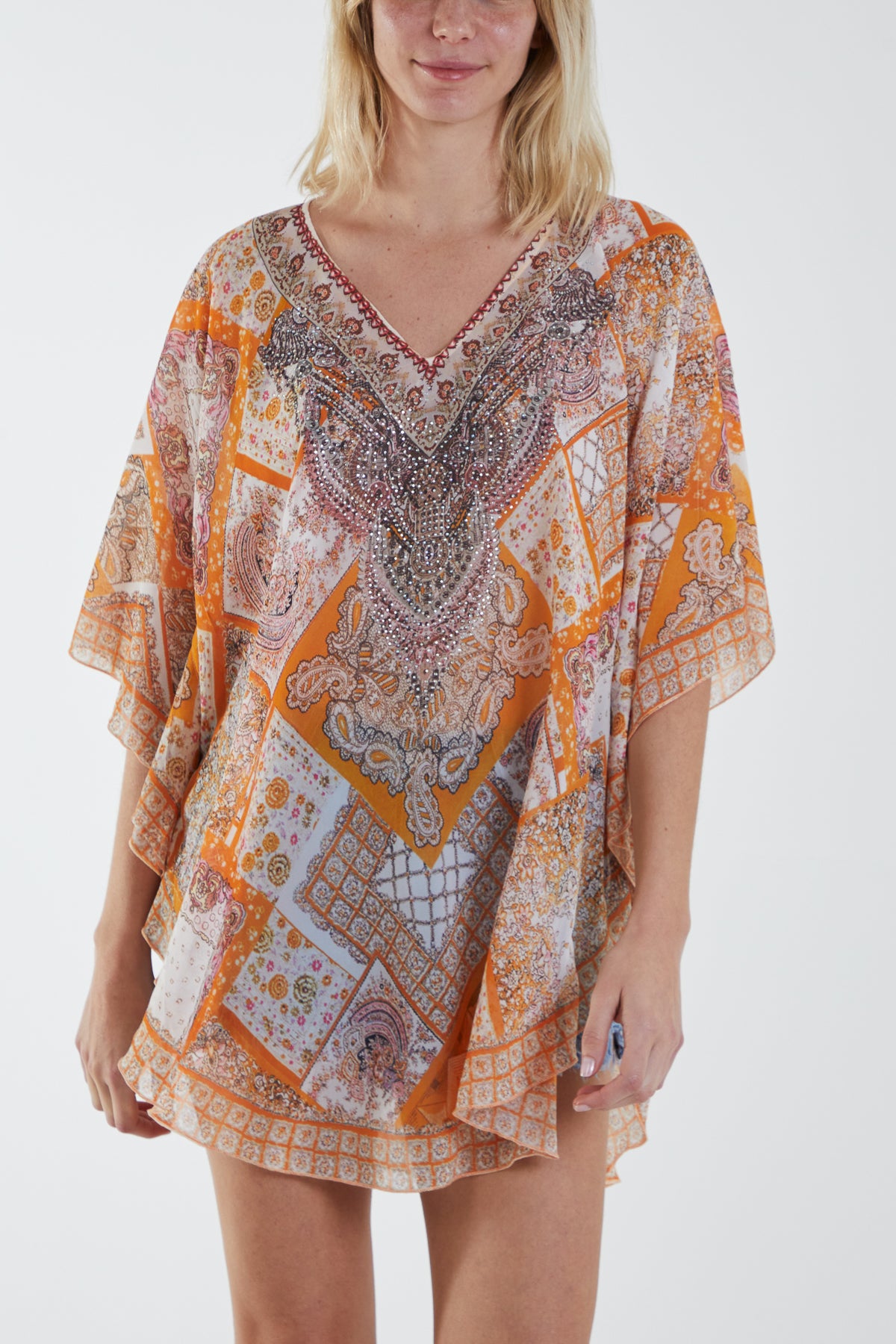 Embellished Patchwork Sheer Kimono