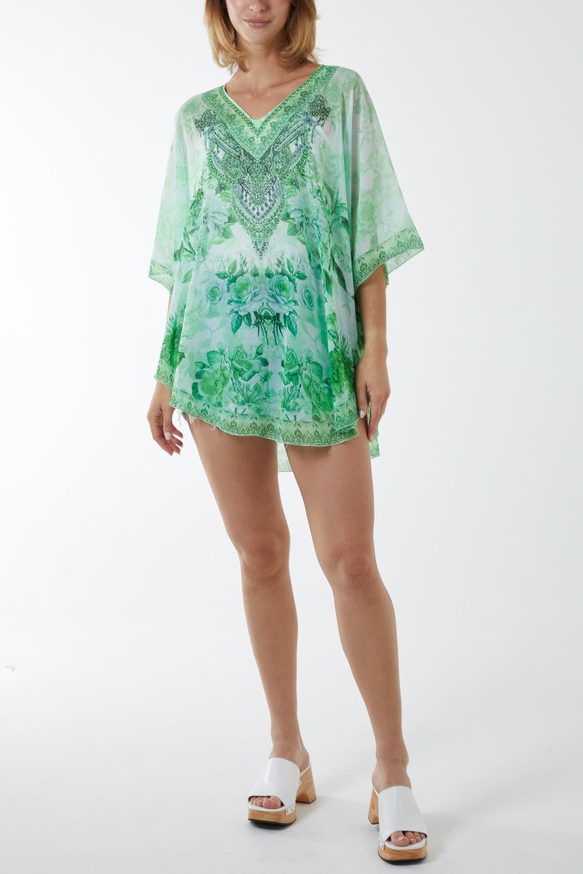 V-Neck Diamante Kimono Poncho