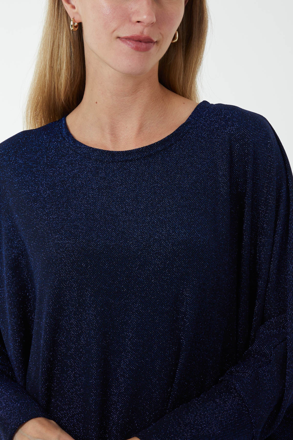 Round Neck Oversized Sequin Glitter Top