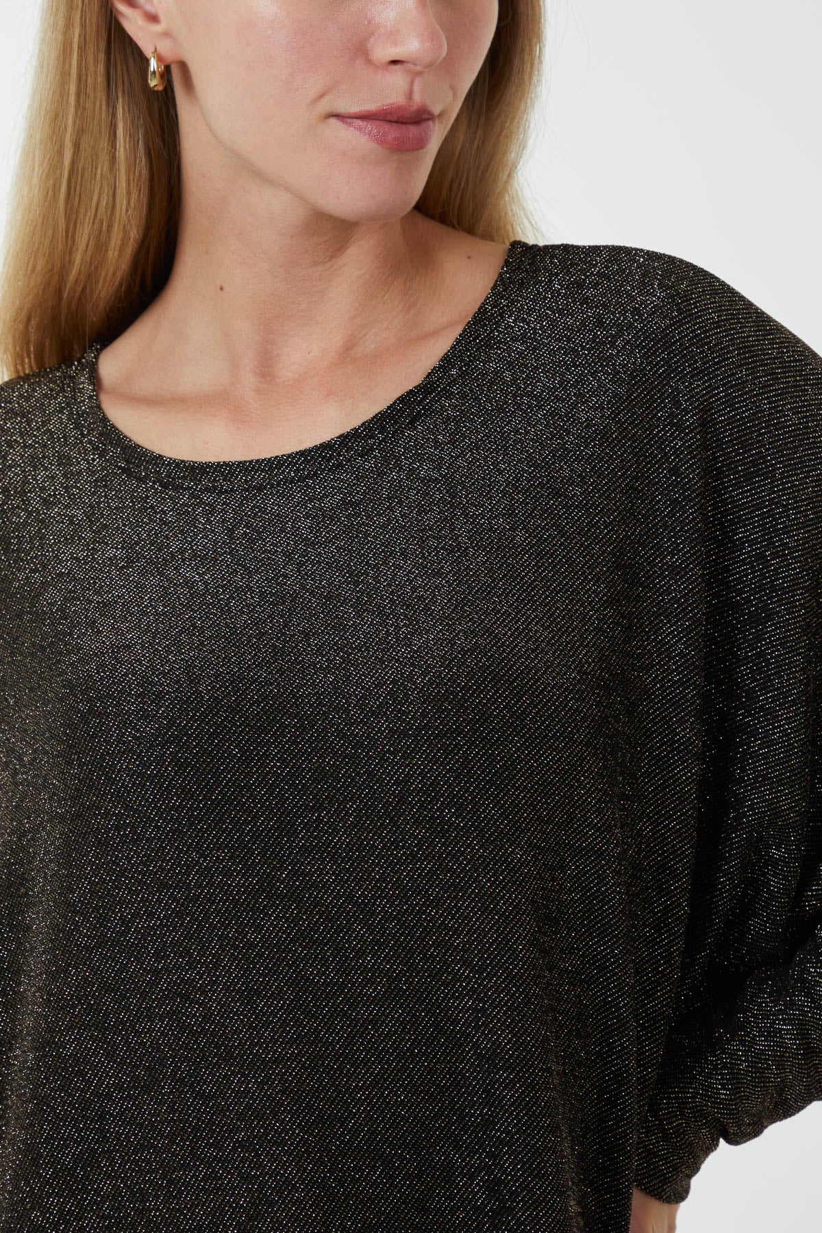 Round Neck Oversized Sequin Glitter Top