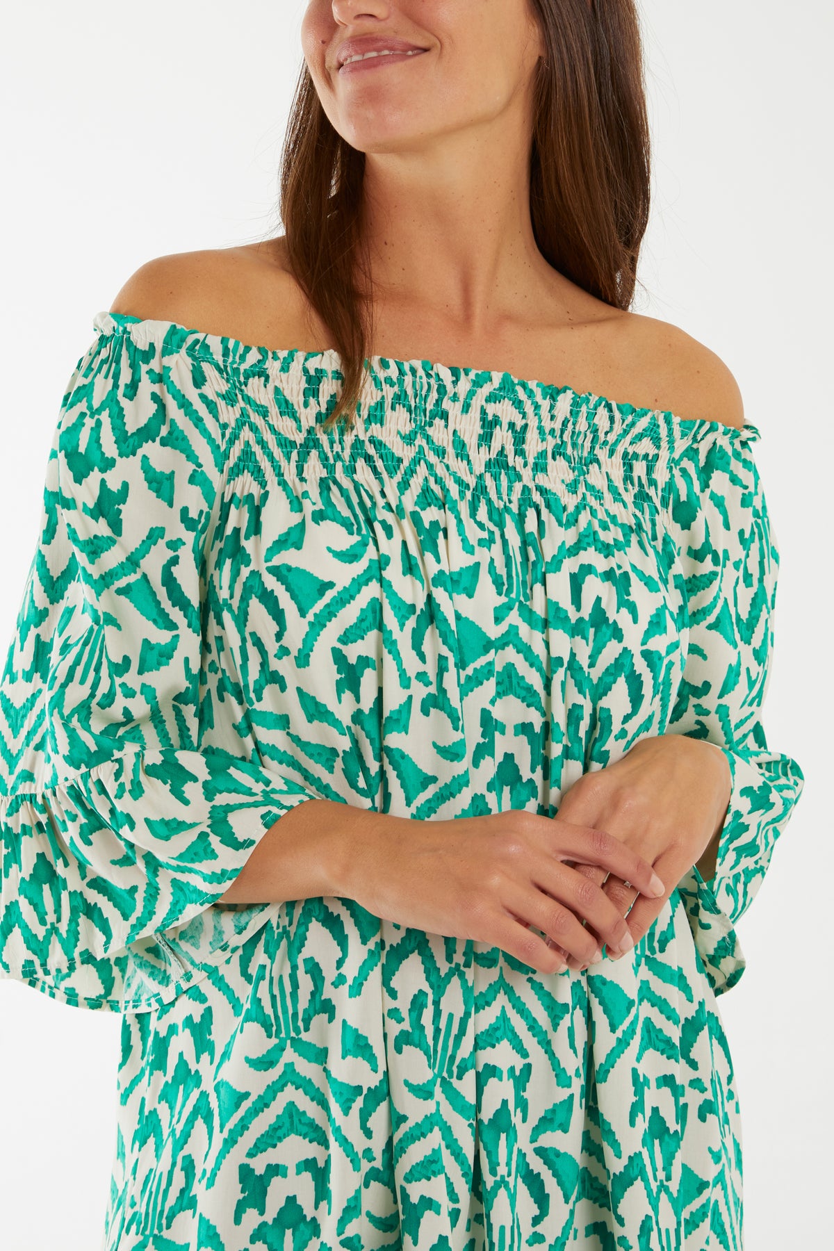 Baroque Print Bardot 3/4 Sleeve Top