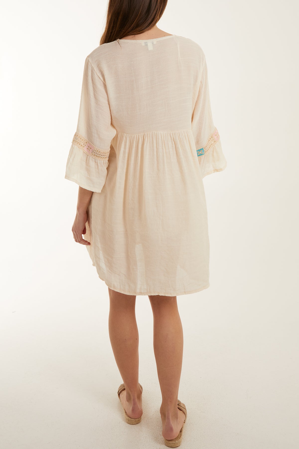 Embroidery & Tassel Cotton Tie Kimono
