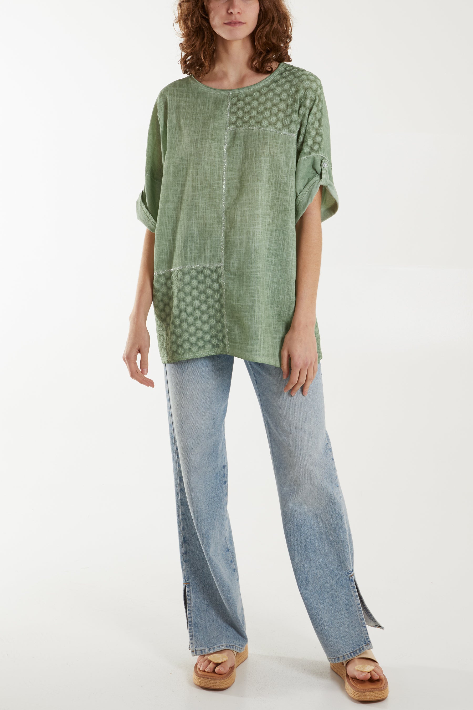 Stone Wash Patchwork Sparkle Top