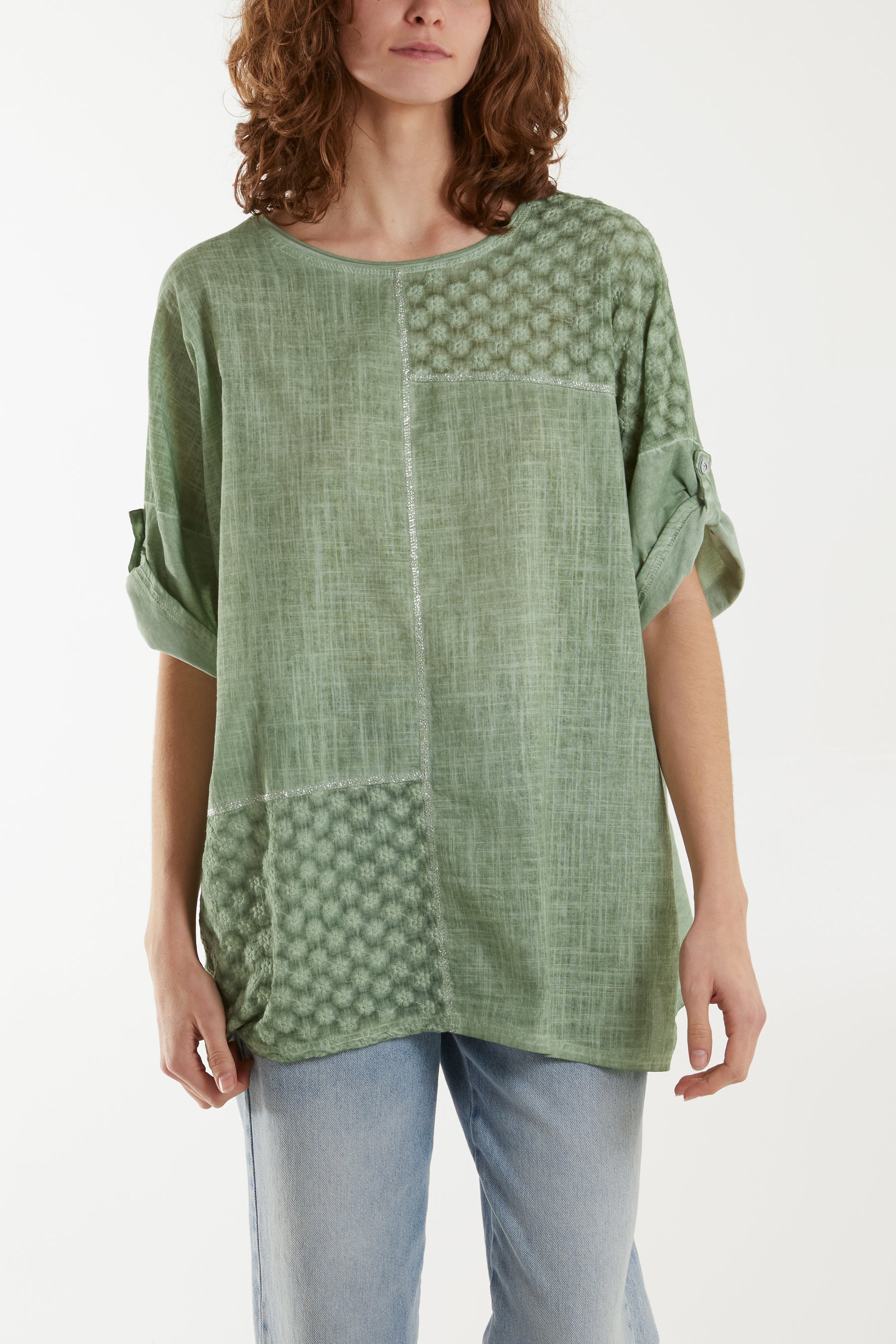 Stone Wash Patchwork Sparkle Top