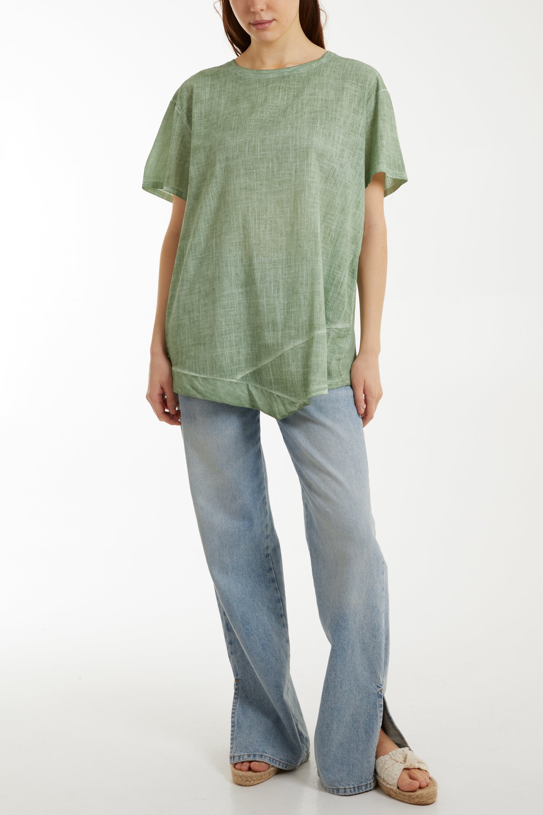 Asymmetric Hem Stone Wash Top