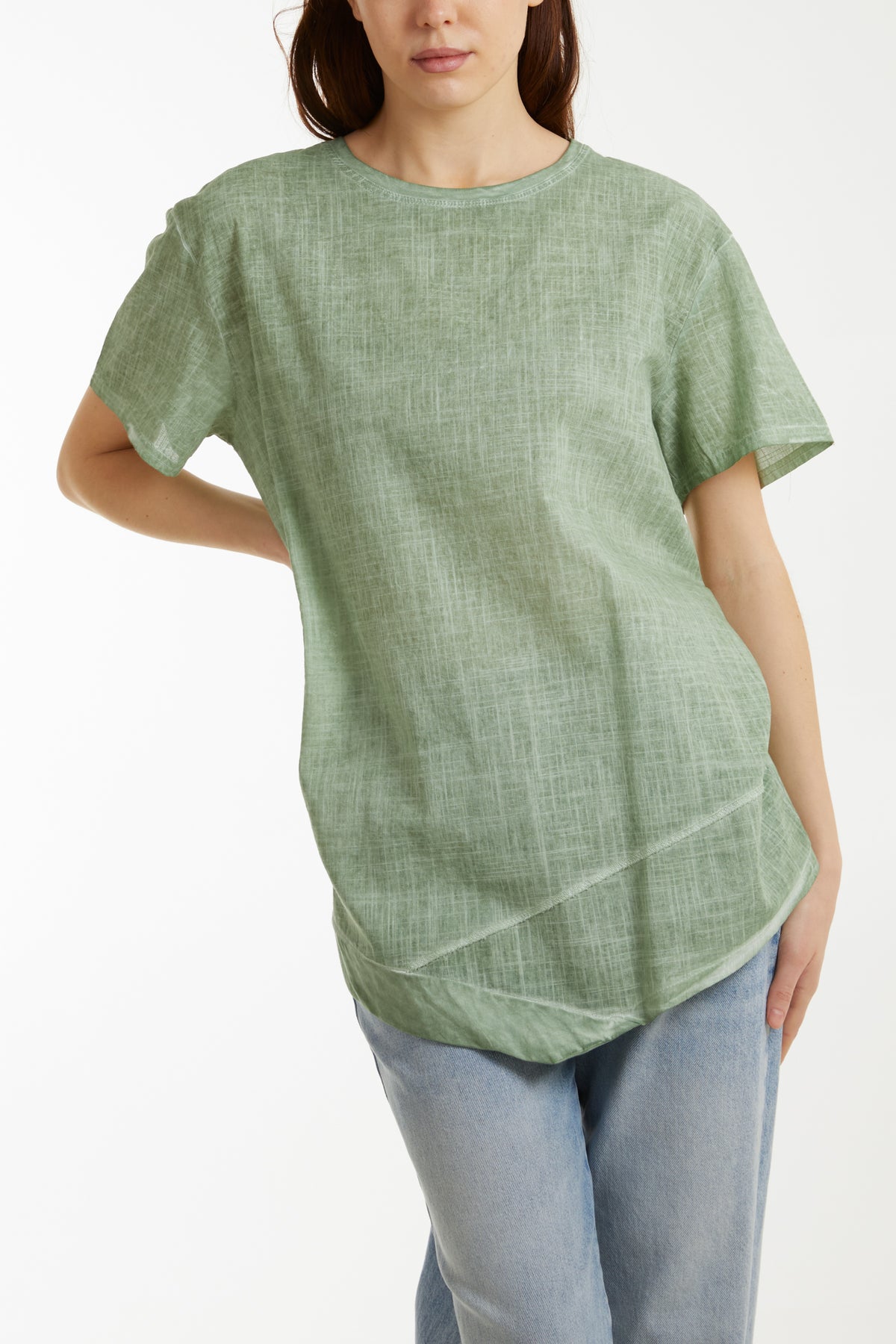 Asymmetric Hem Stone Wash Top