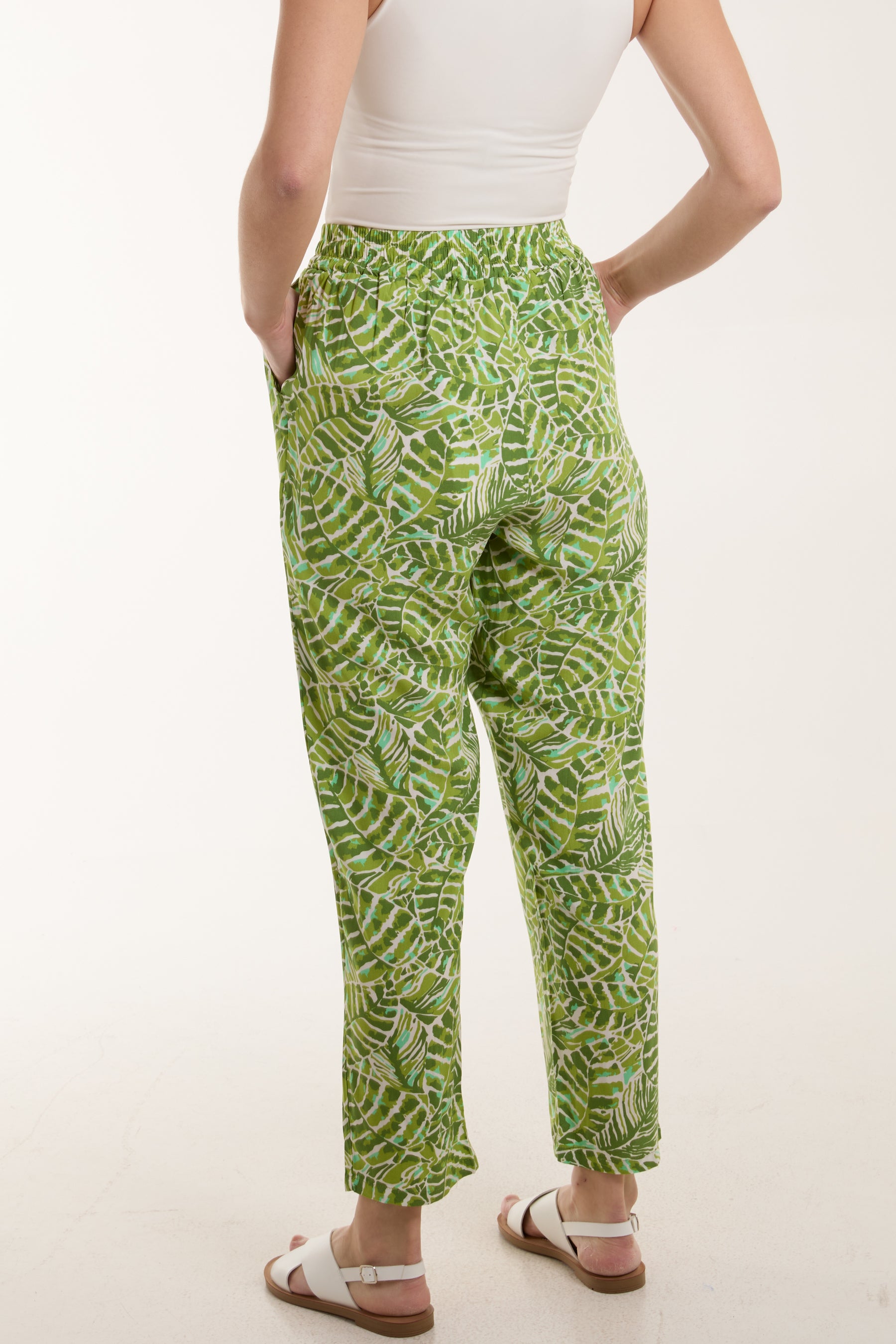 Tropical Leaf Print Capri Trousers
