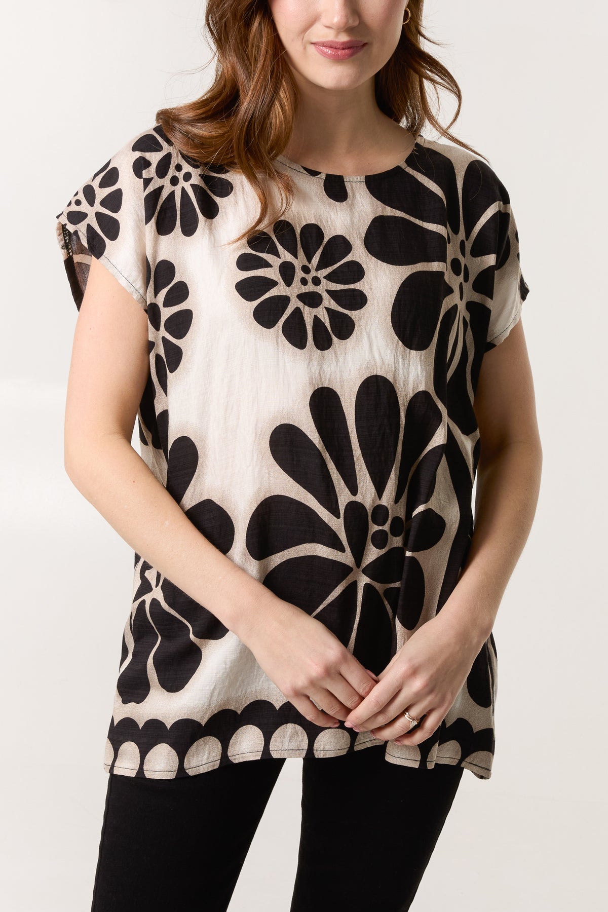 Floral Border Round Neck Top