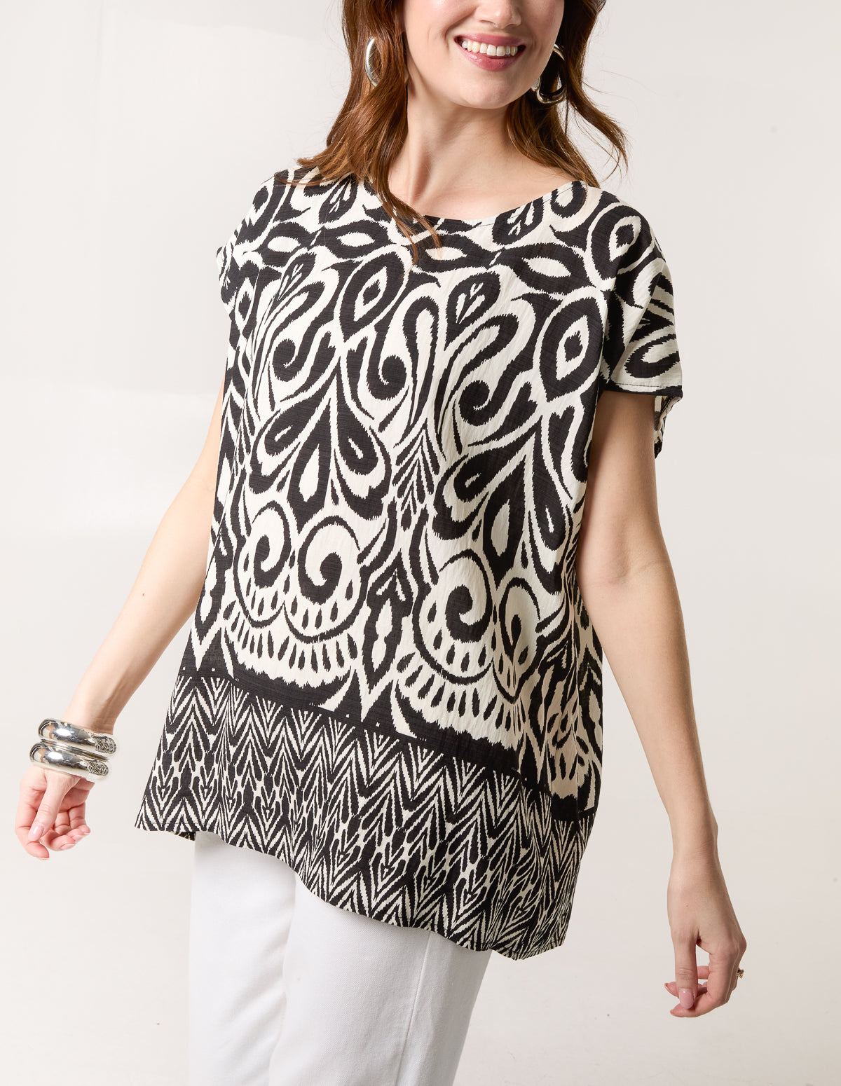 Ikat Print Round Neck Top
