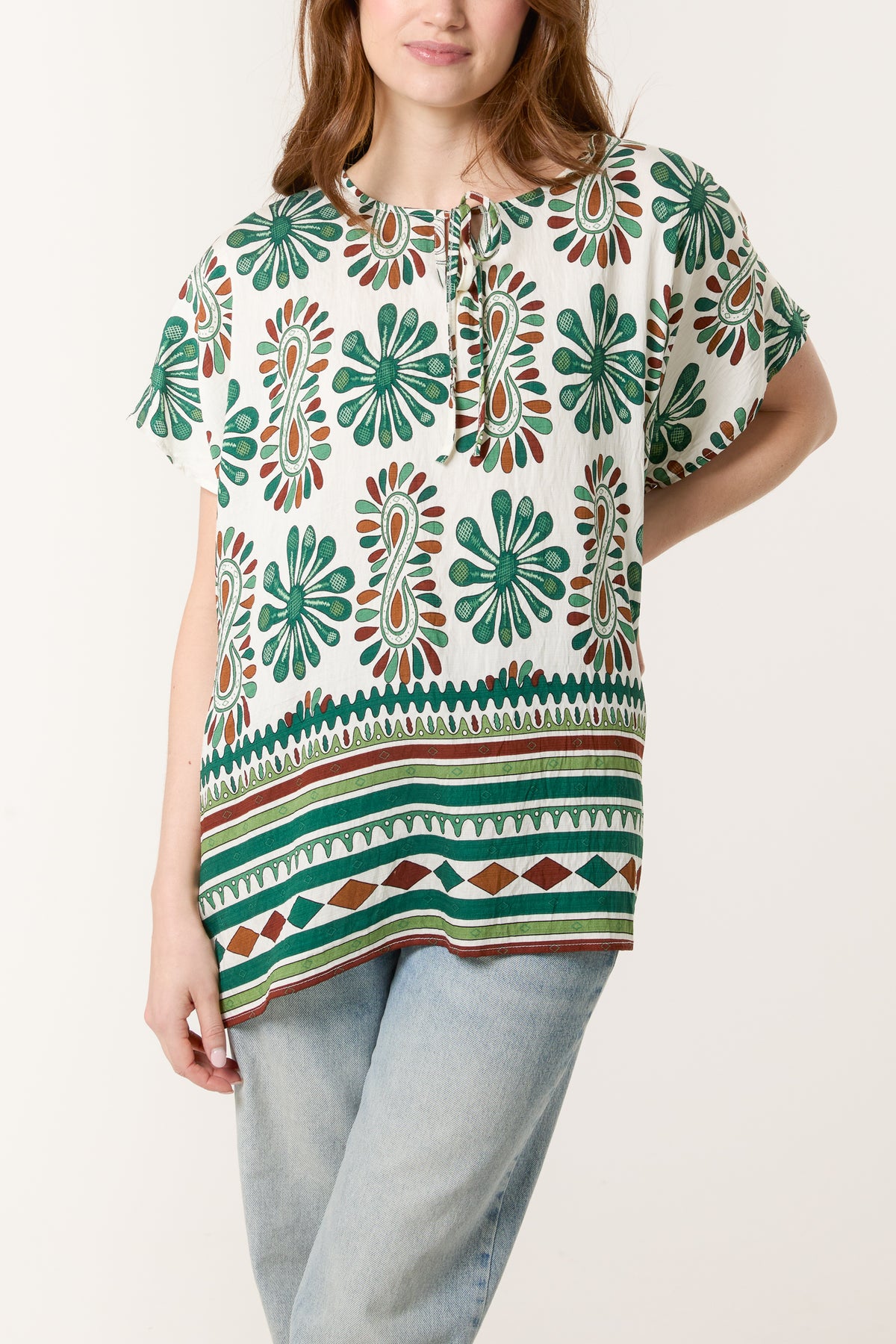 Floral Border Print Top