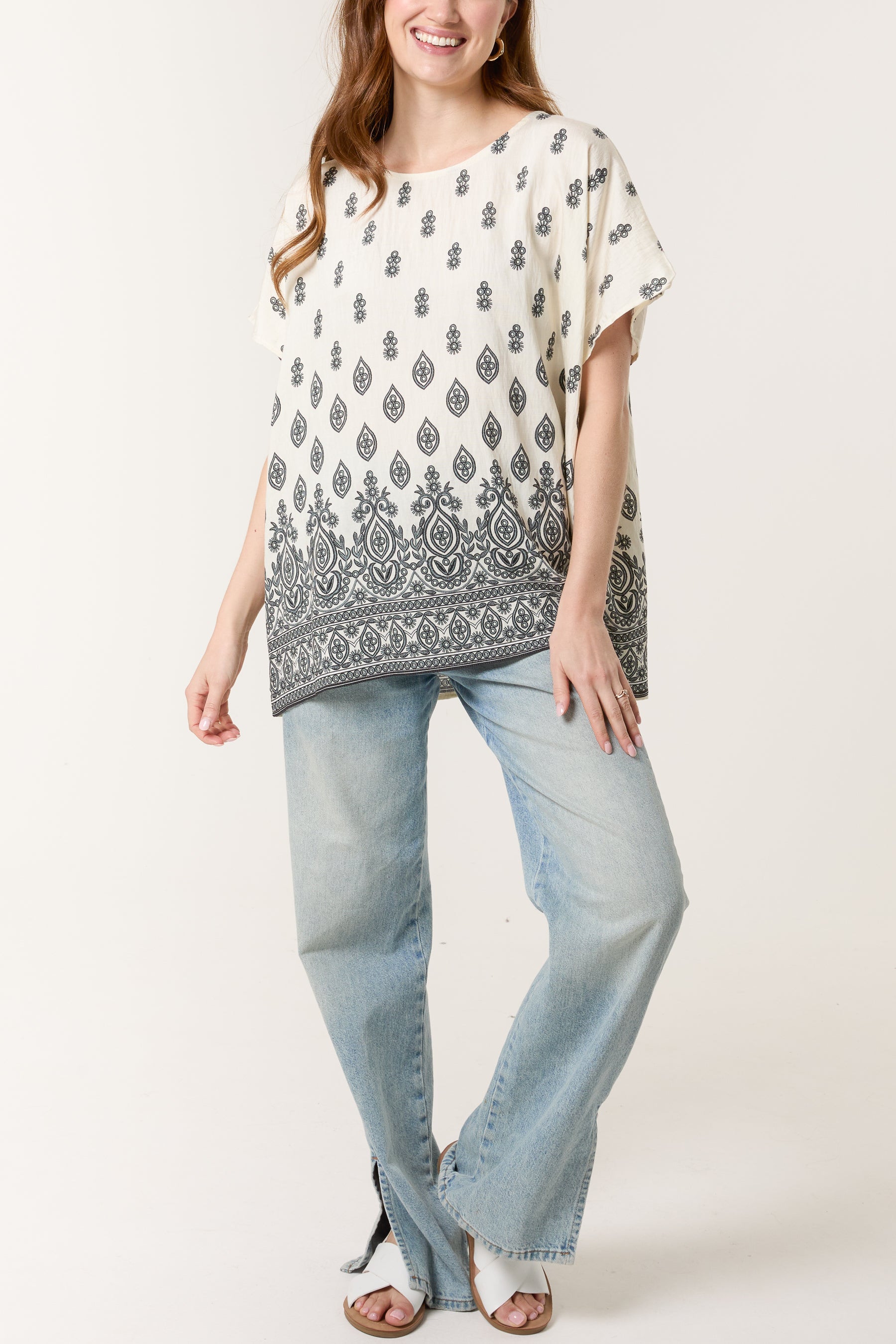 Damask Print Relaxed Top
