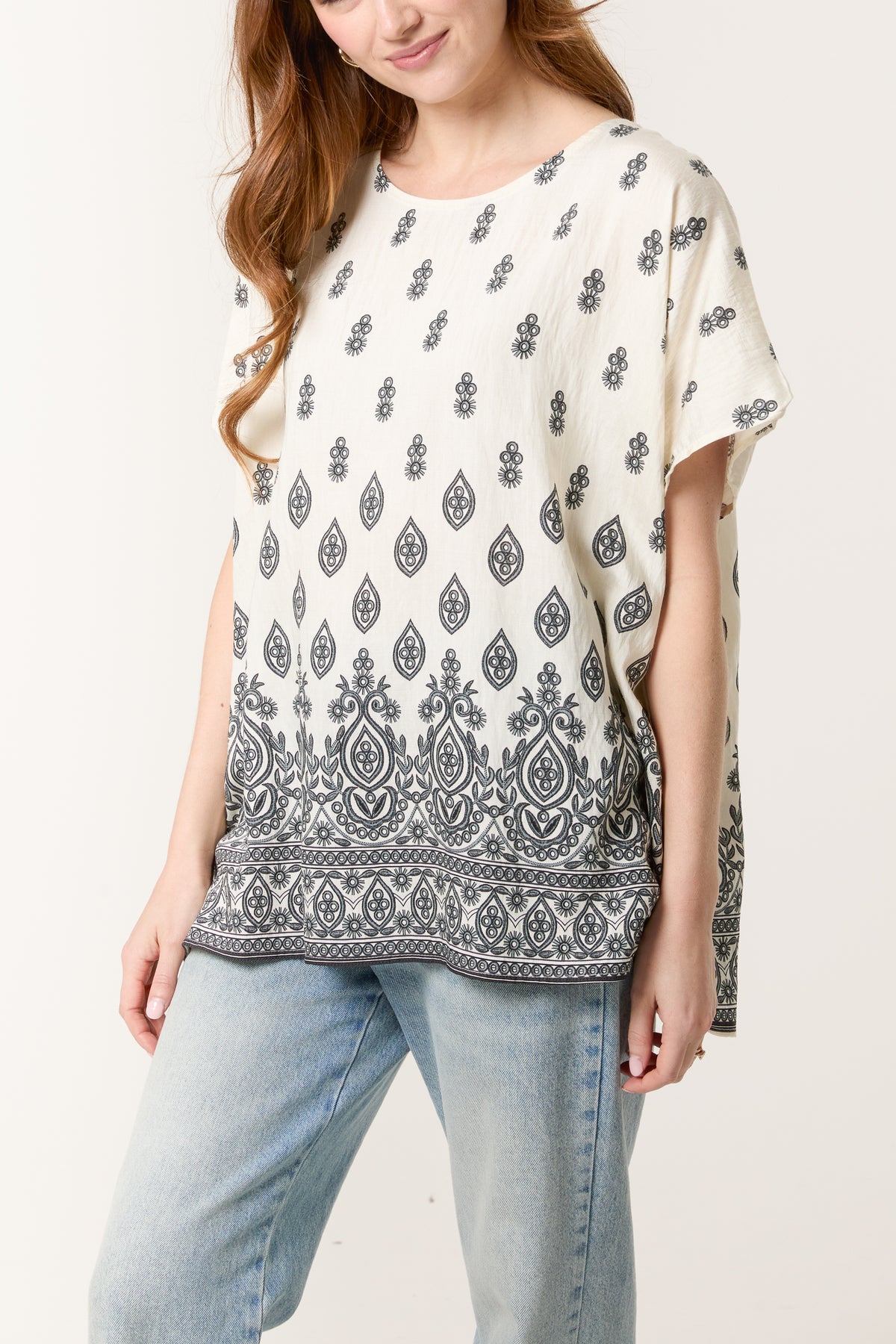 Damask Print Relaxed Top