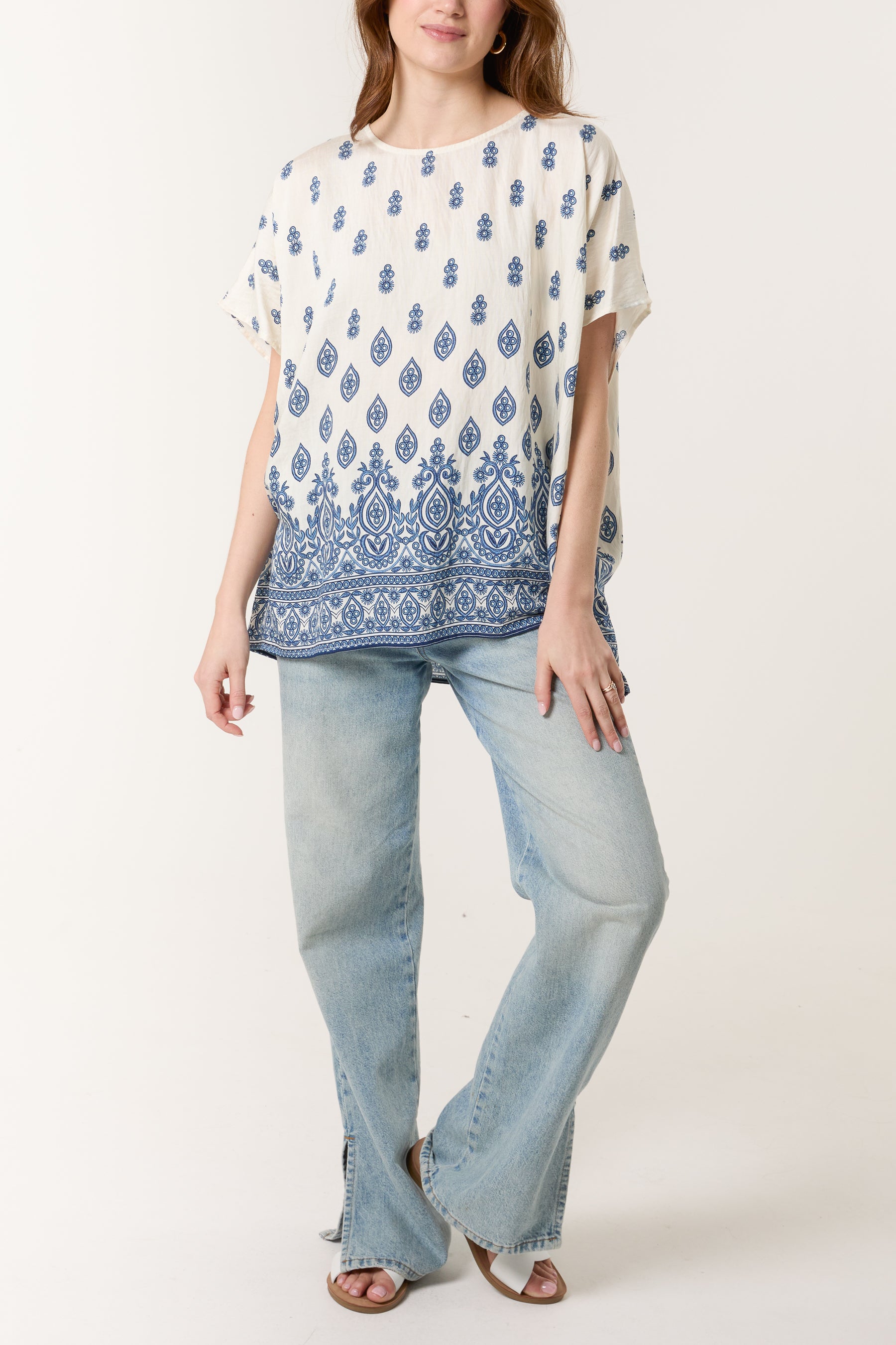 Damask Print Relaxed Top
