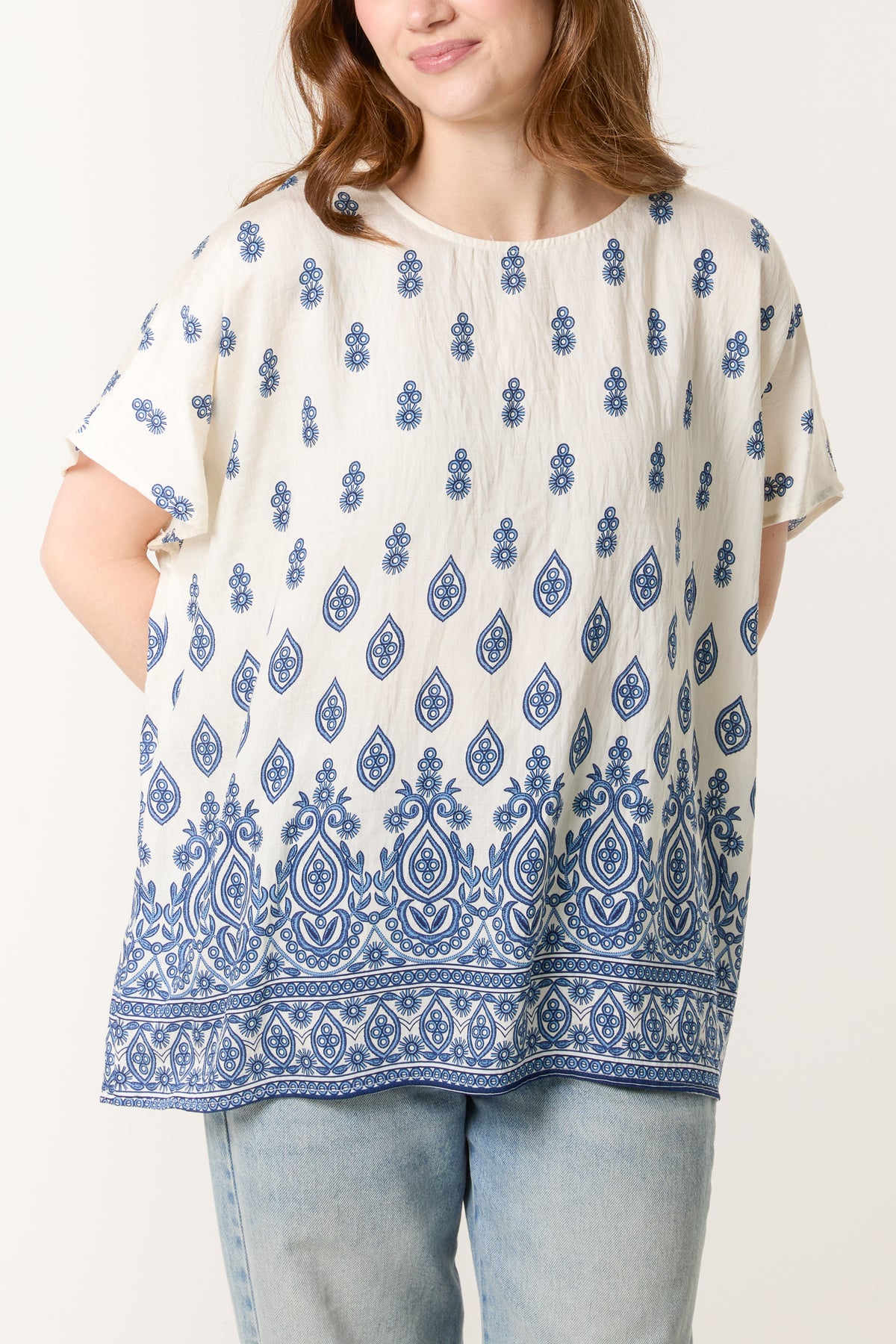 Damask Print Relaxed Top