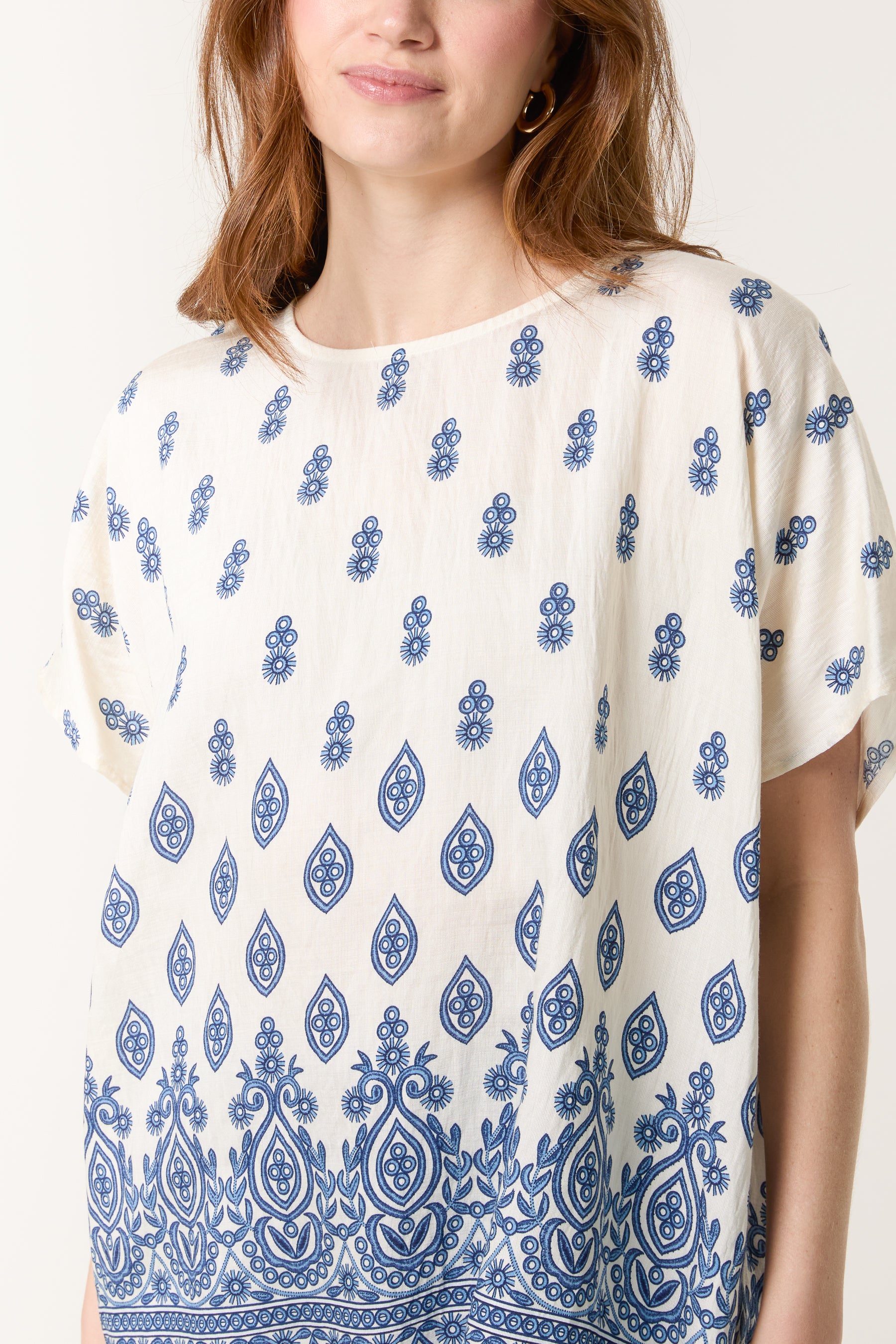 Damask Print Relaxed Top