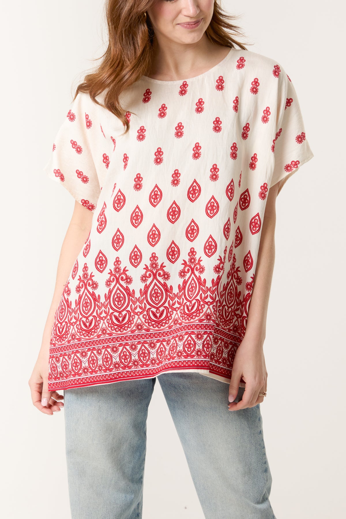 Damask Print Relaxed Top
