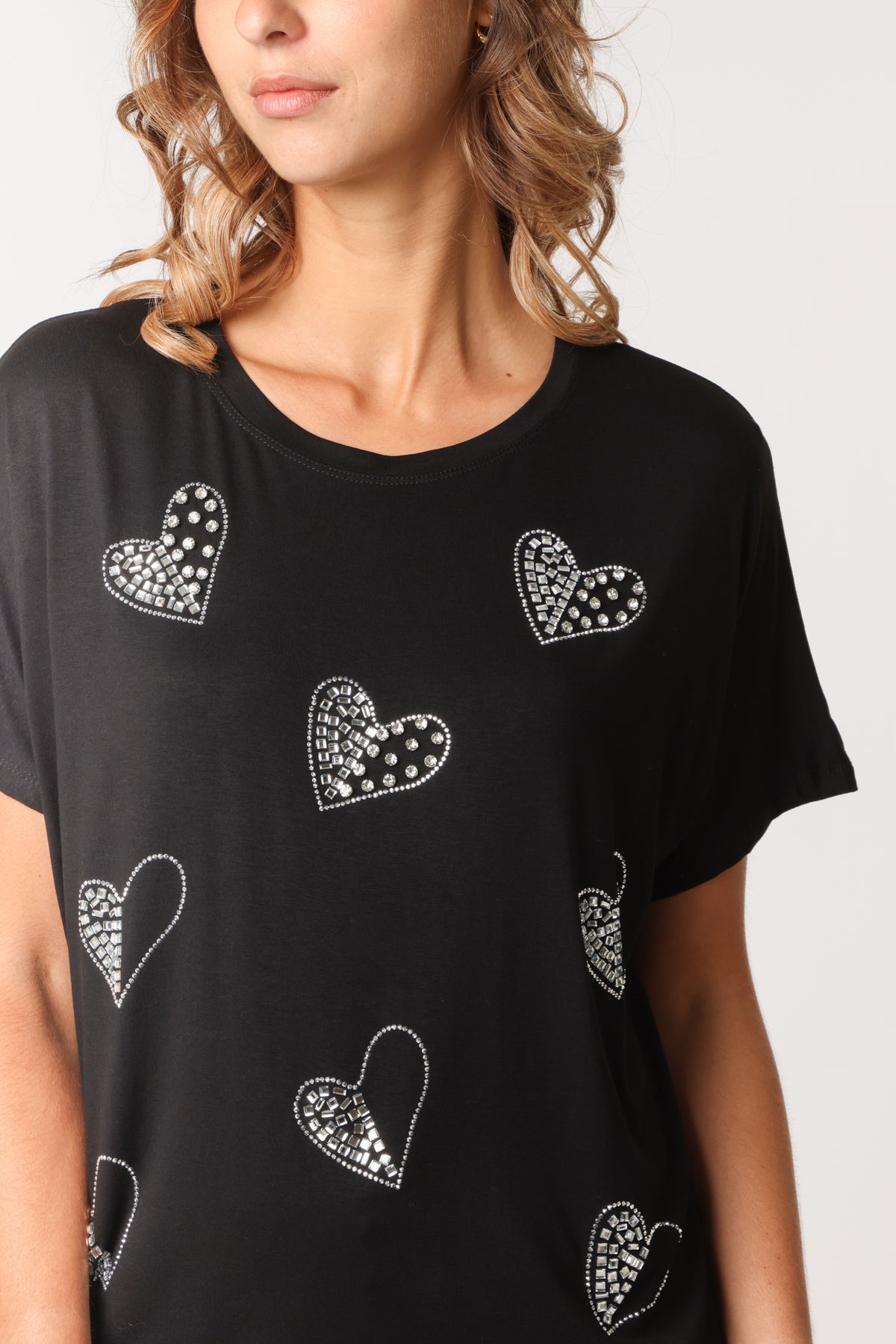 Embellished Heart Round Neck T-Shirt