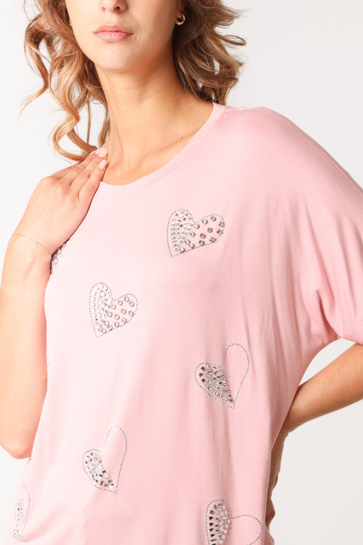 Embellished Heart Round Neck T-Shirt