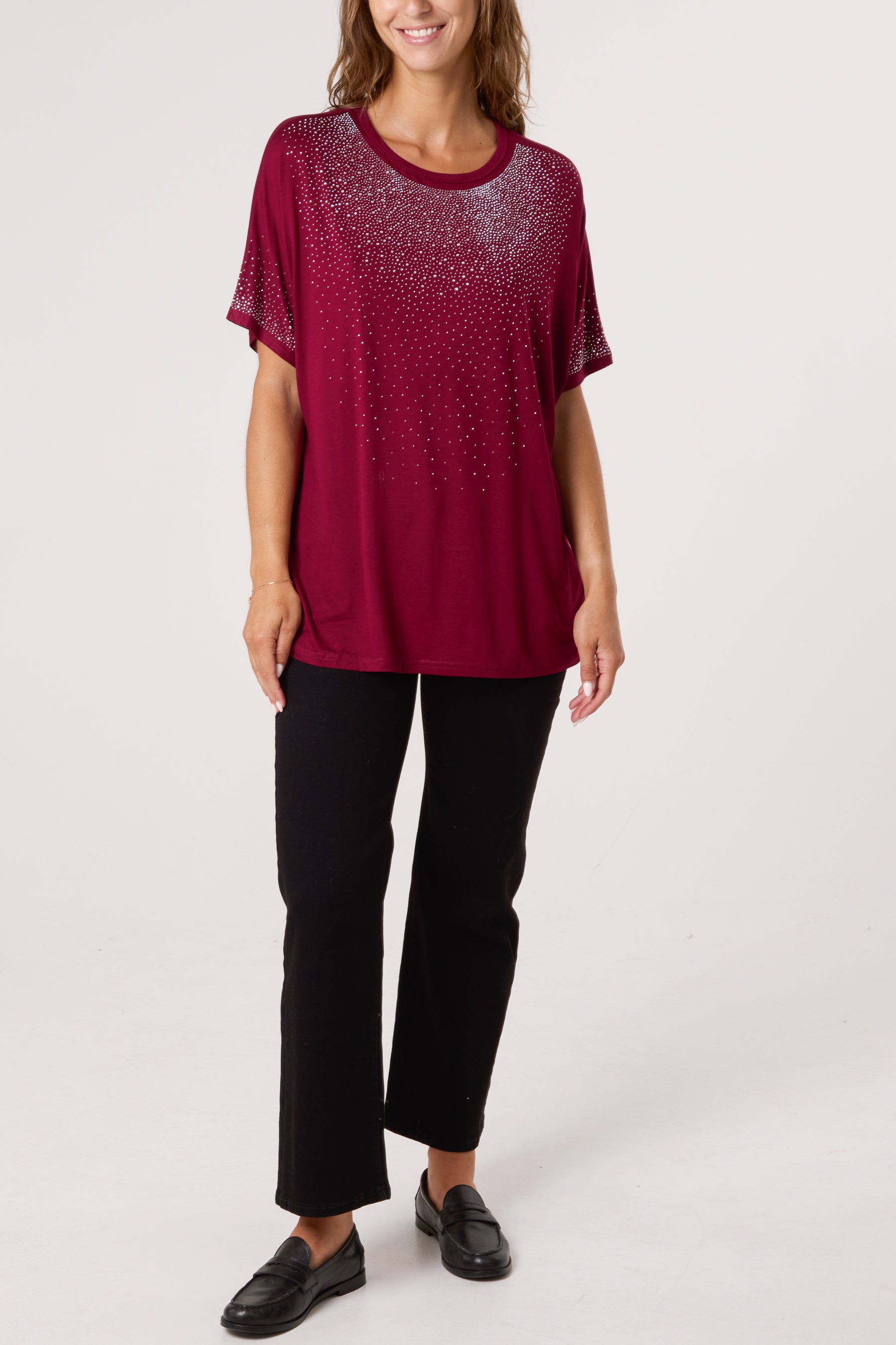 Diamante Embellished Round Neck Top