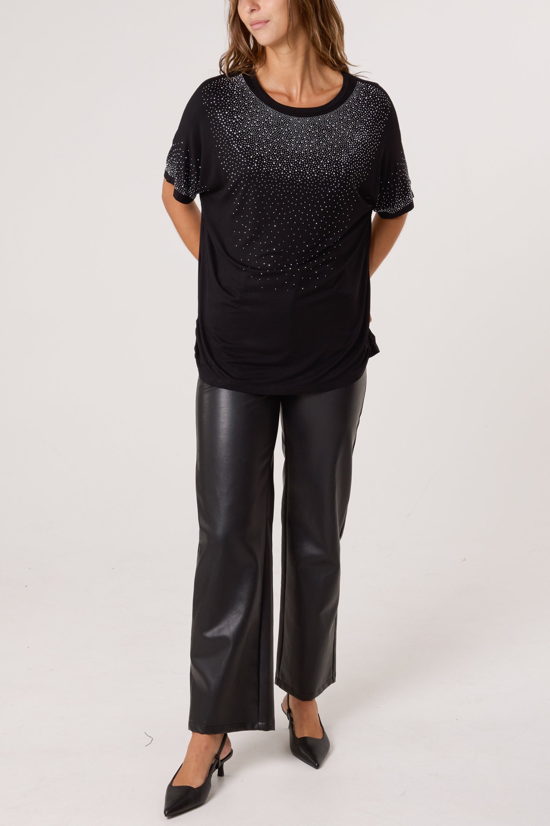 Diamante Embellished Round Neck Top