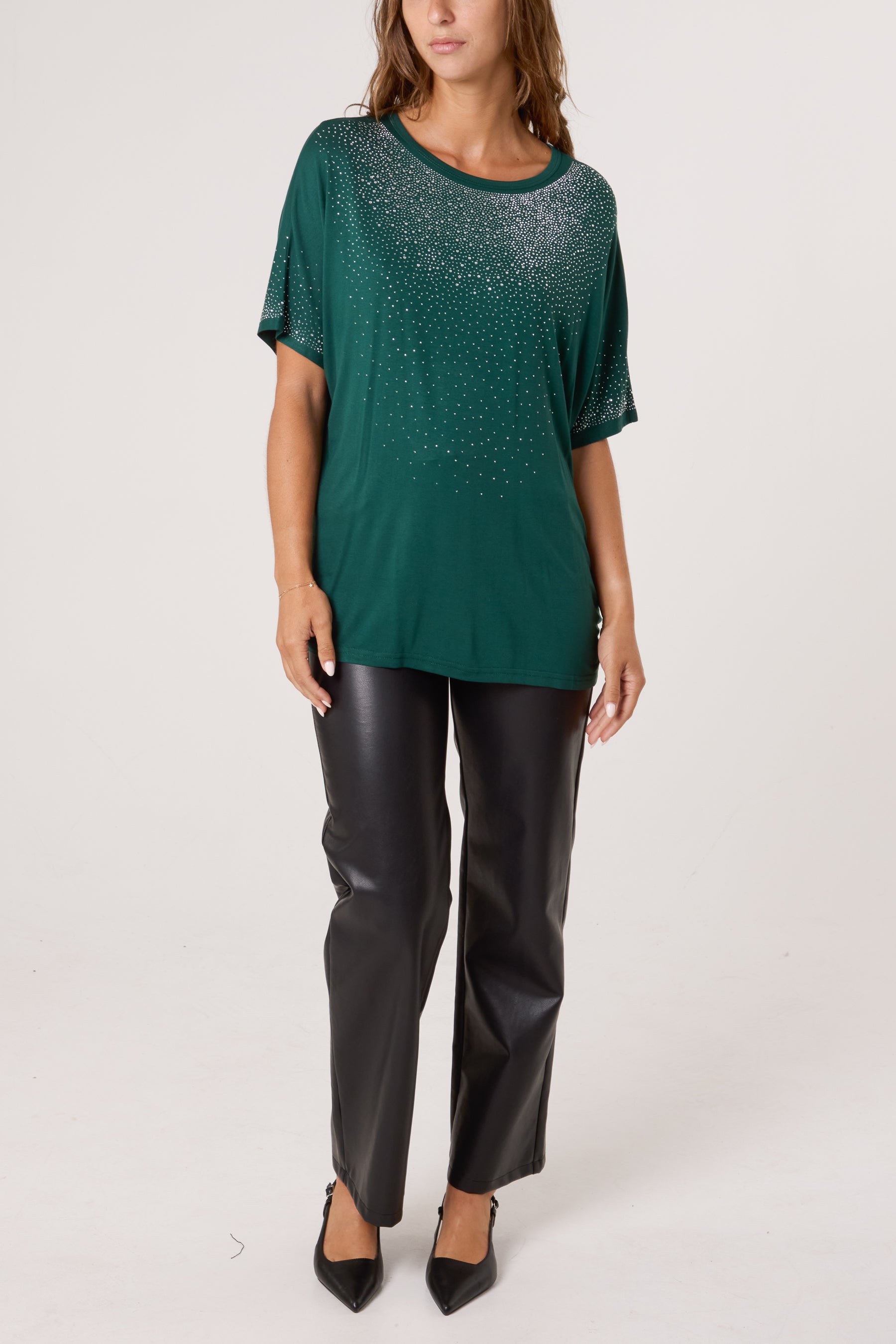 Diamante Embellished Round Neck Top