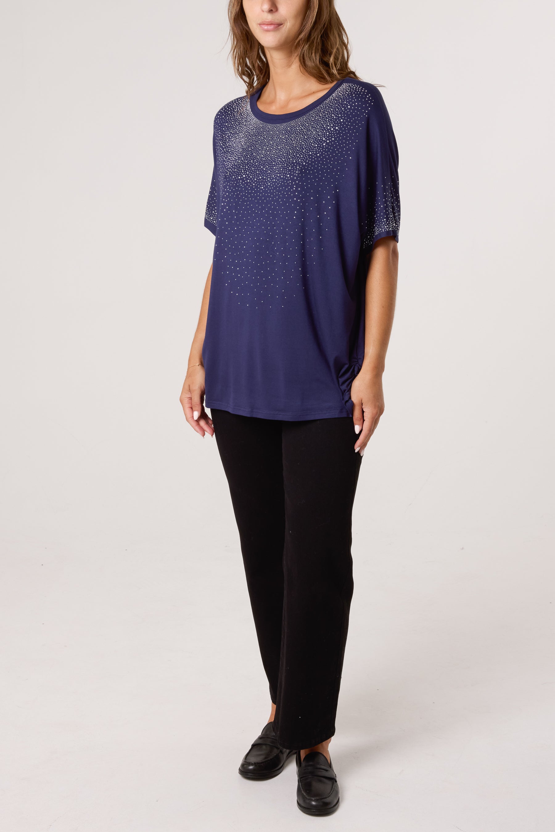 Diamante Embellished Round Neck Top