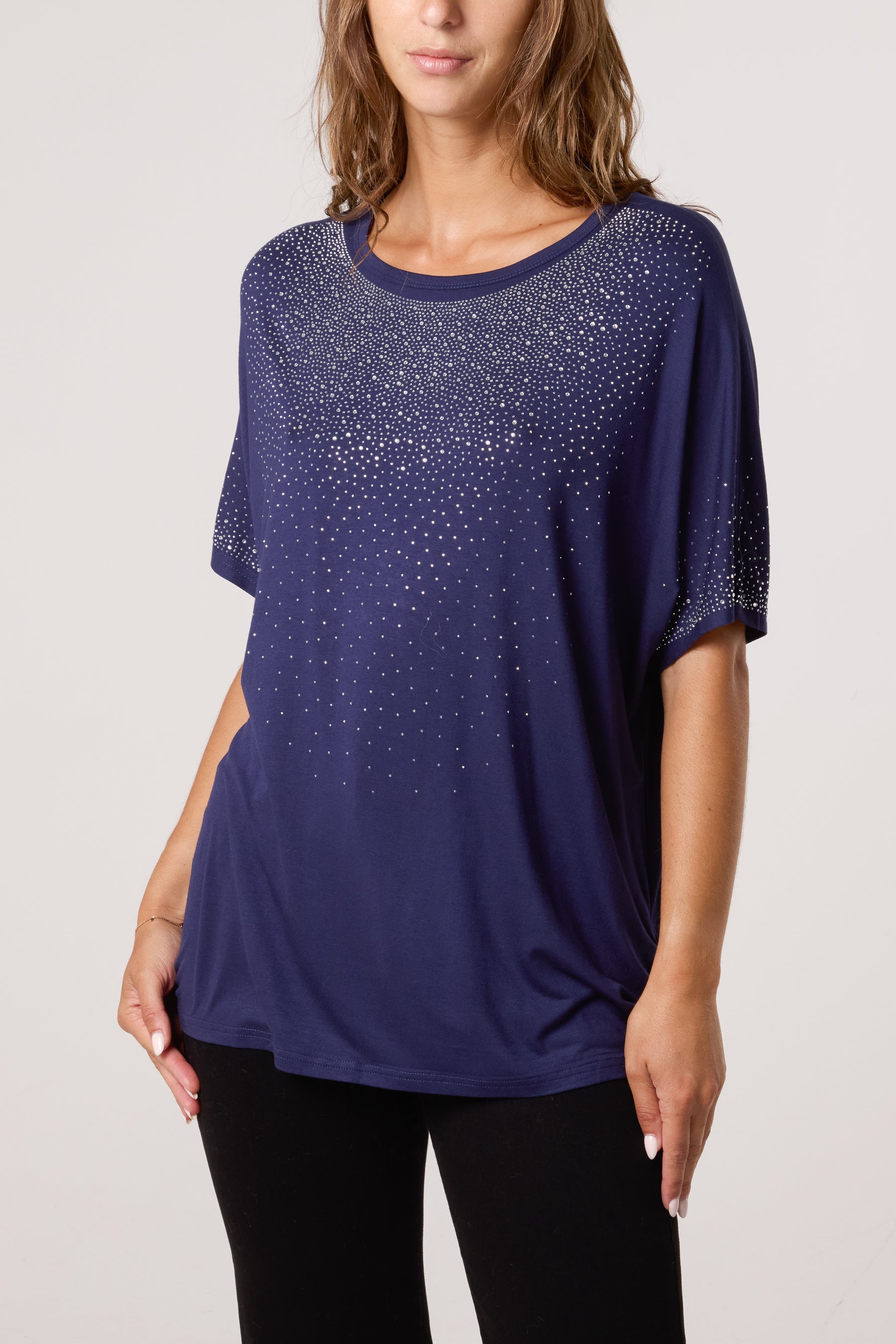 Diamante Embellished Round Neck Top