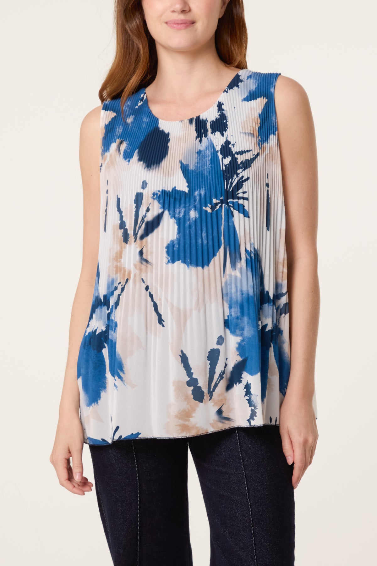 Floral Plisse Sleeveless Blouse